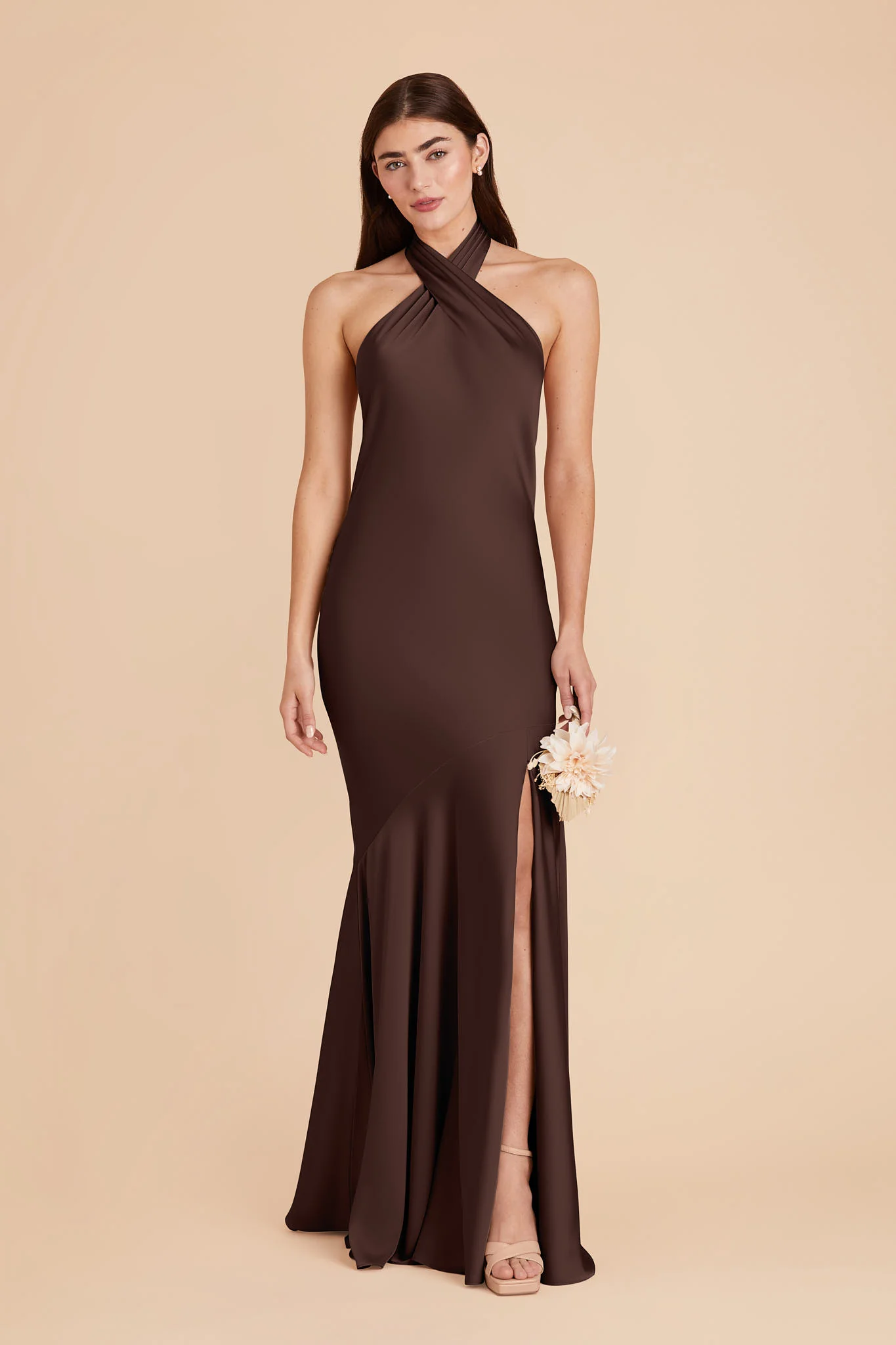 Stephanie Matte Satin Dress - Espresso