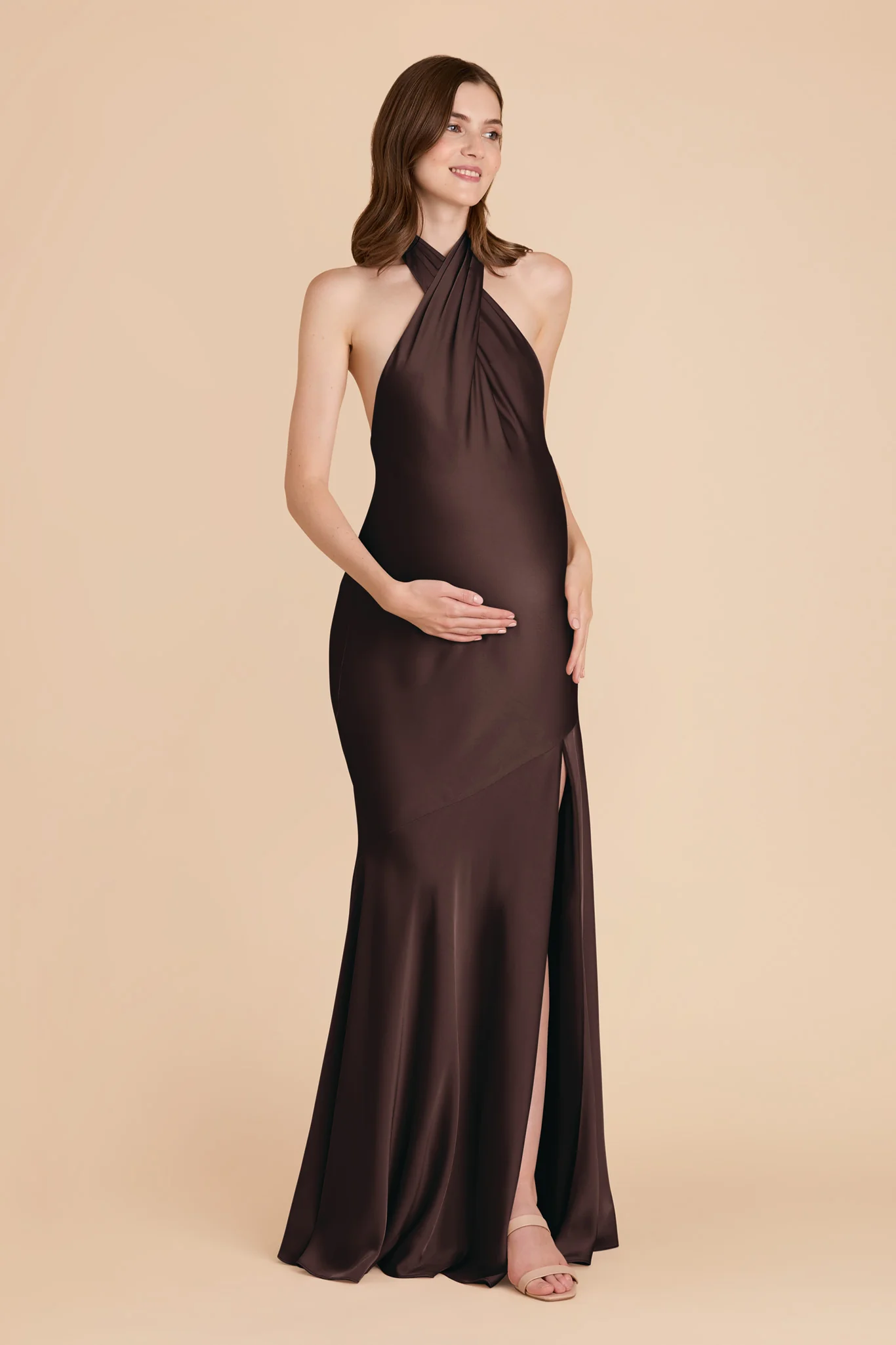 Stephanie Matte Satin Dress - Espresso - Image 2
