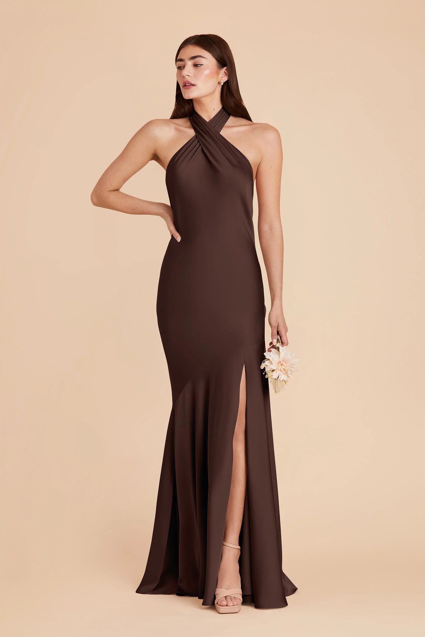 Stephanie Matte Satin Dress - Espresso - Image 4