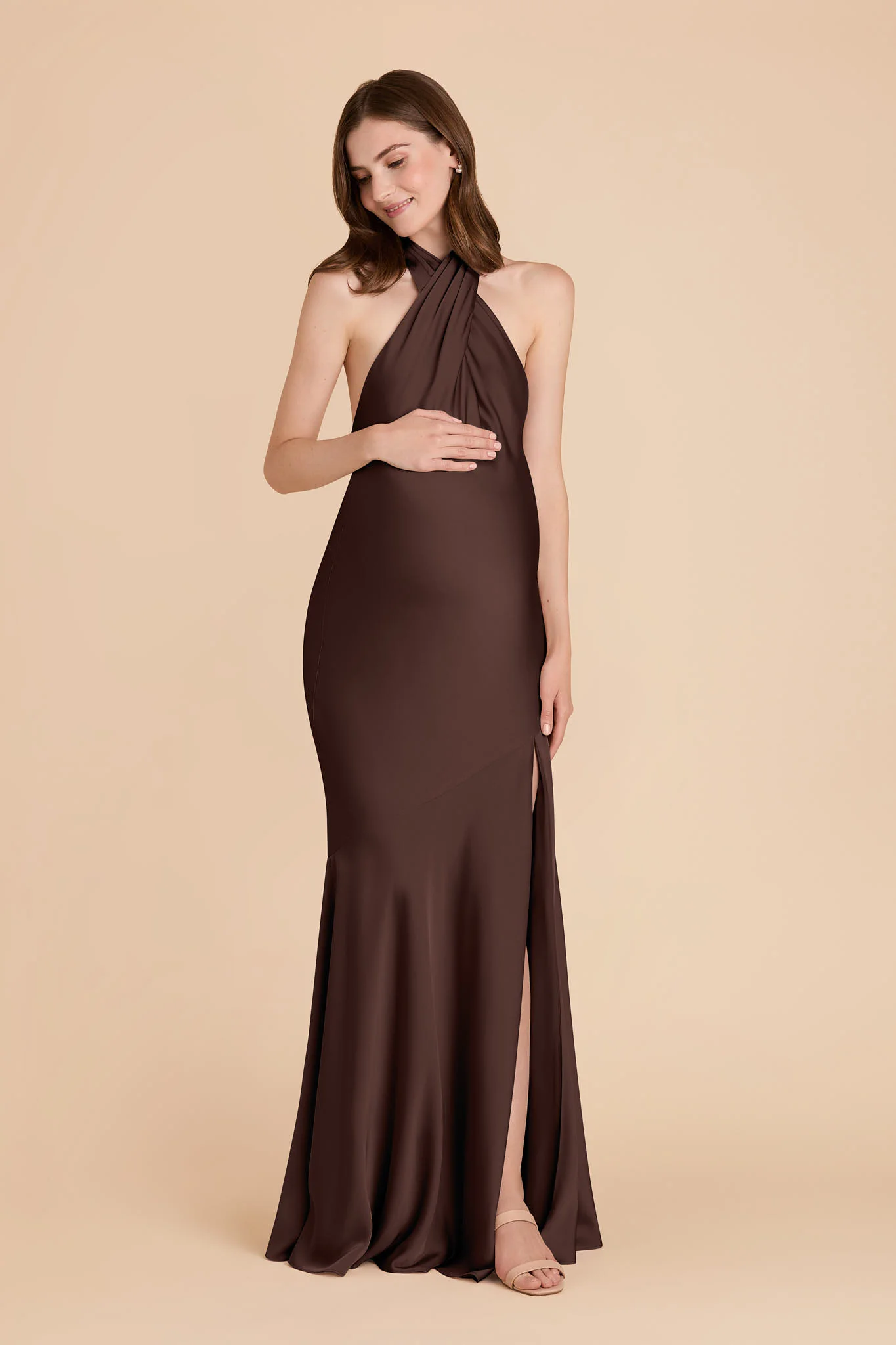 Stephanie Matte Satin Dress - Espresso - Image 7