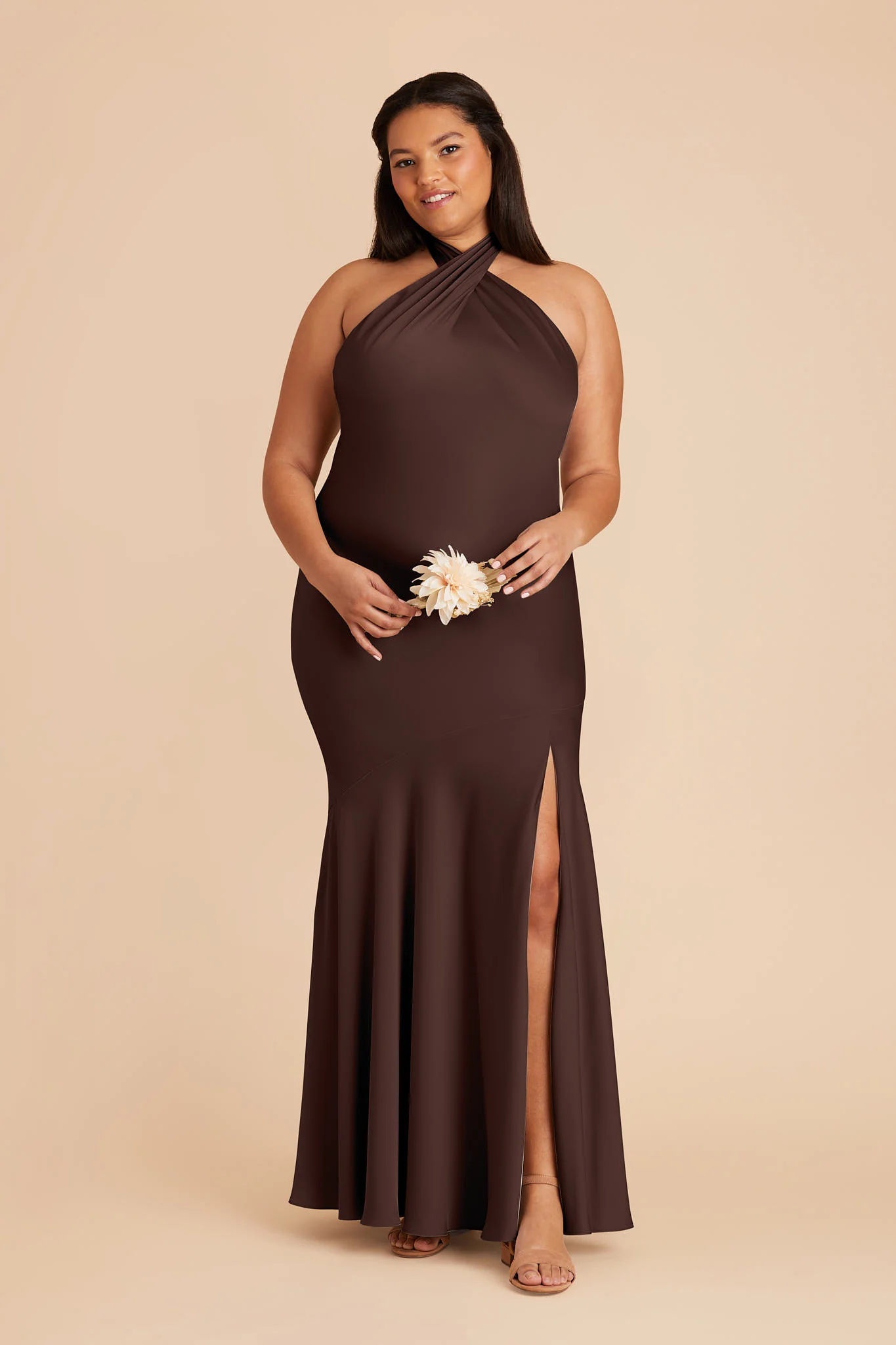 Stephanie Matte Satin Dress - Espresso - Image 8