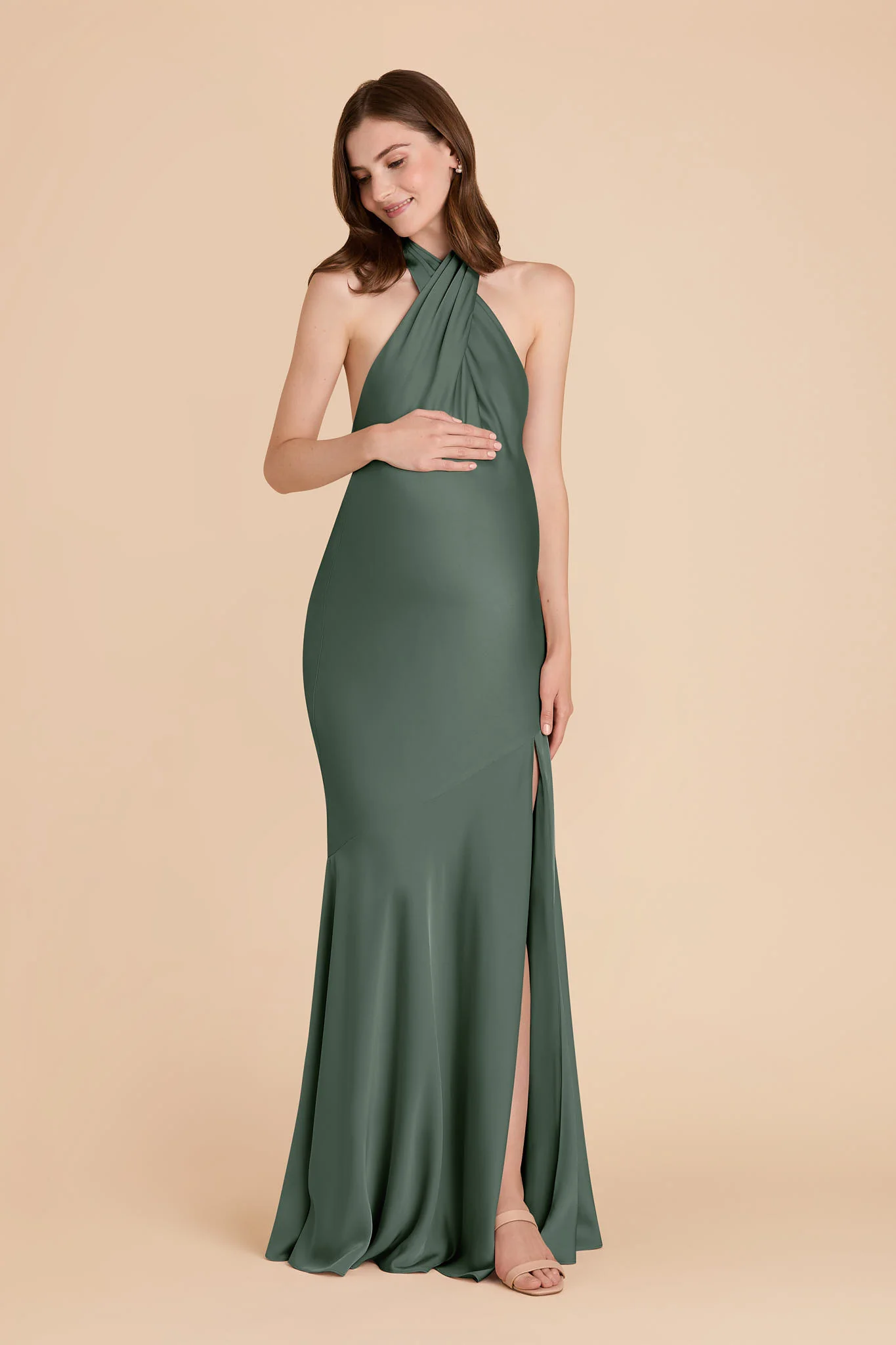 Stephanie Matte Satin Dress - Eucalyptus - Image 2