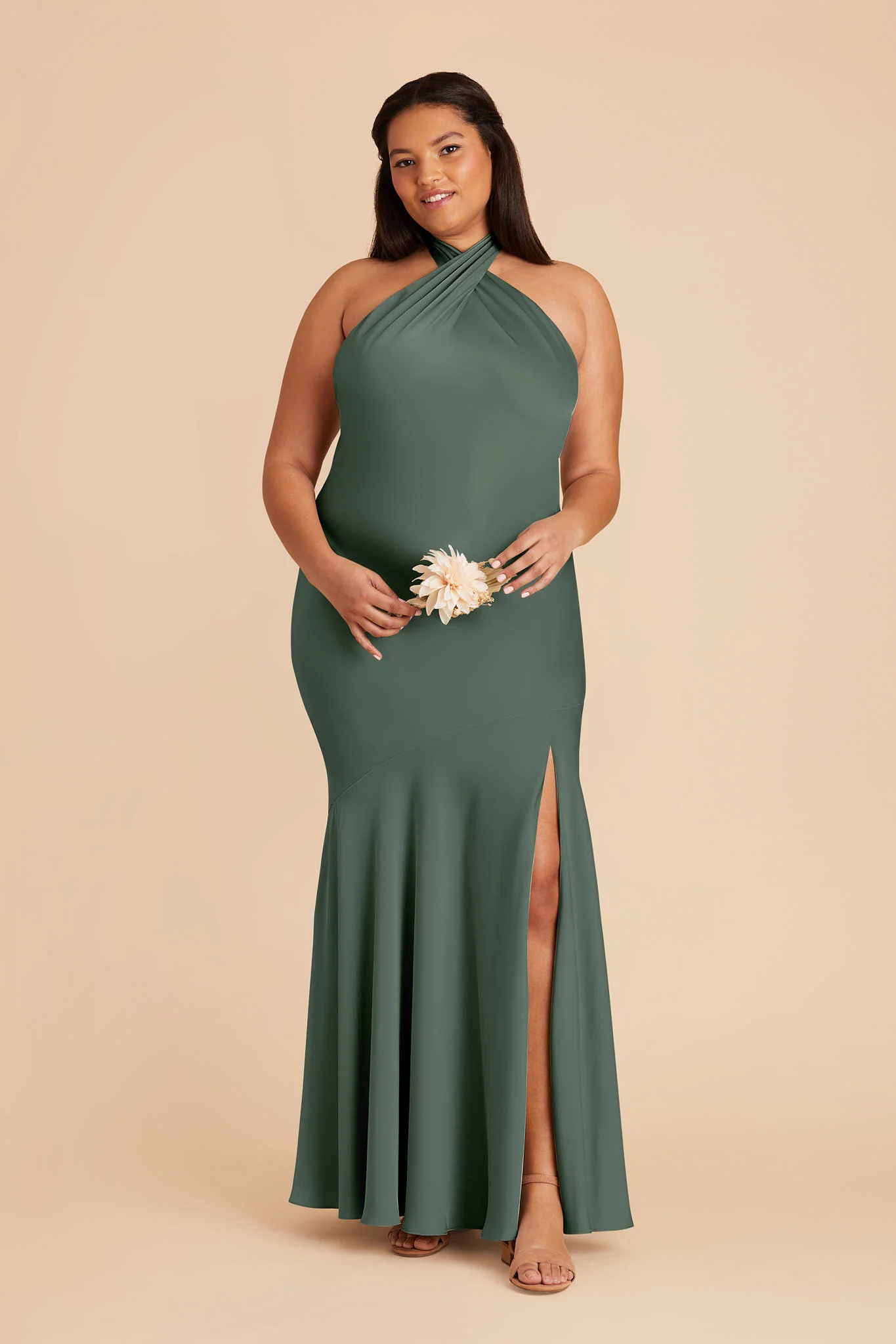Stephanie Matte Satin Dress - Eucalyptus - Image 3