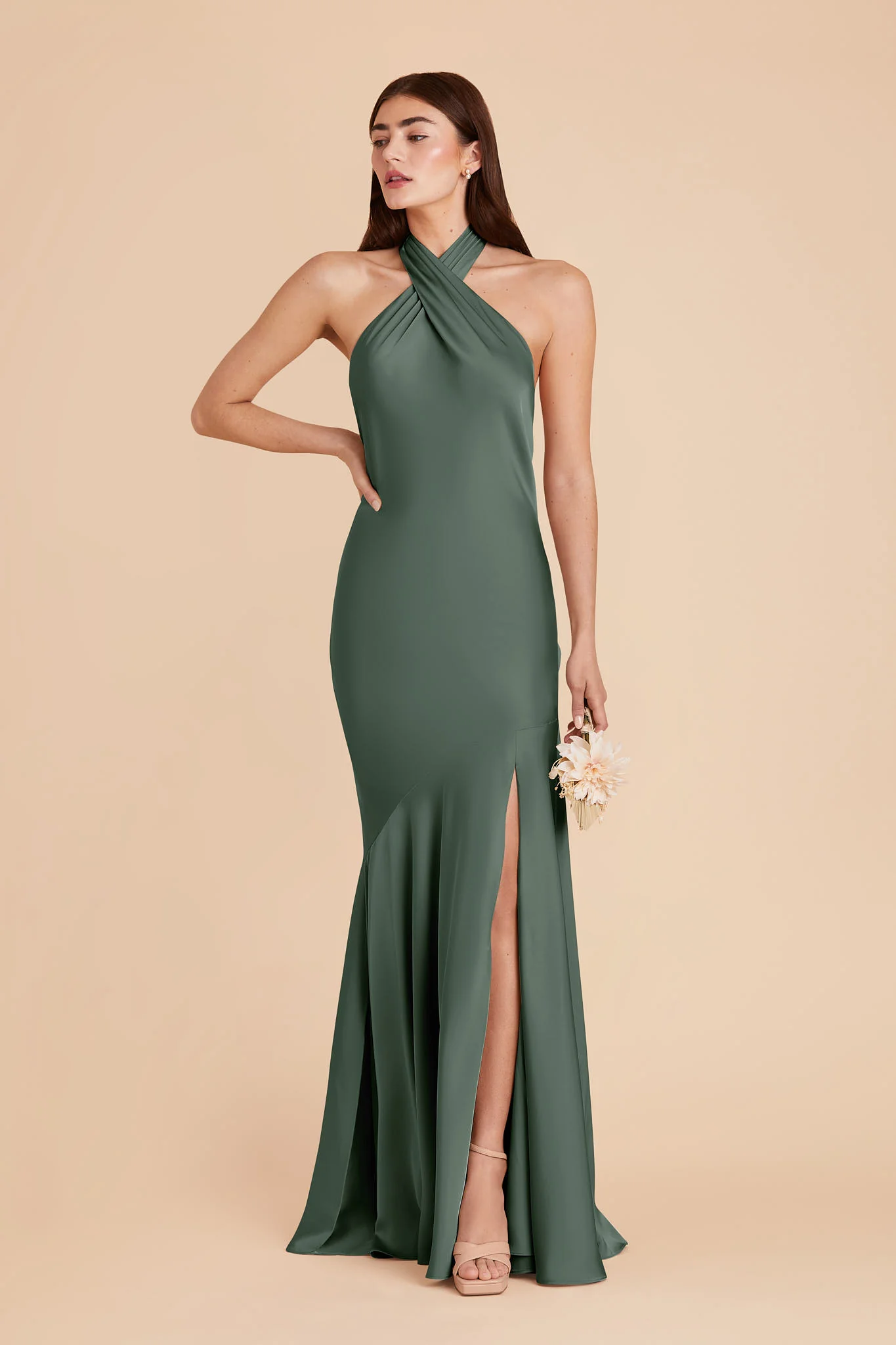 Stephanie Matte Satin Dress - Eucalyptus - Image 4