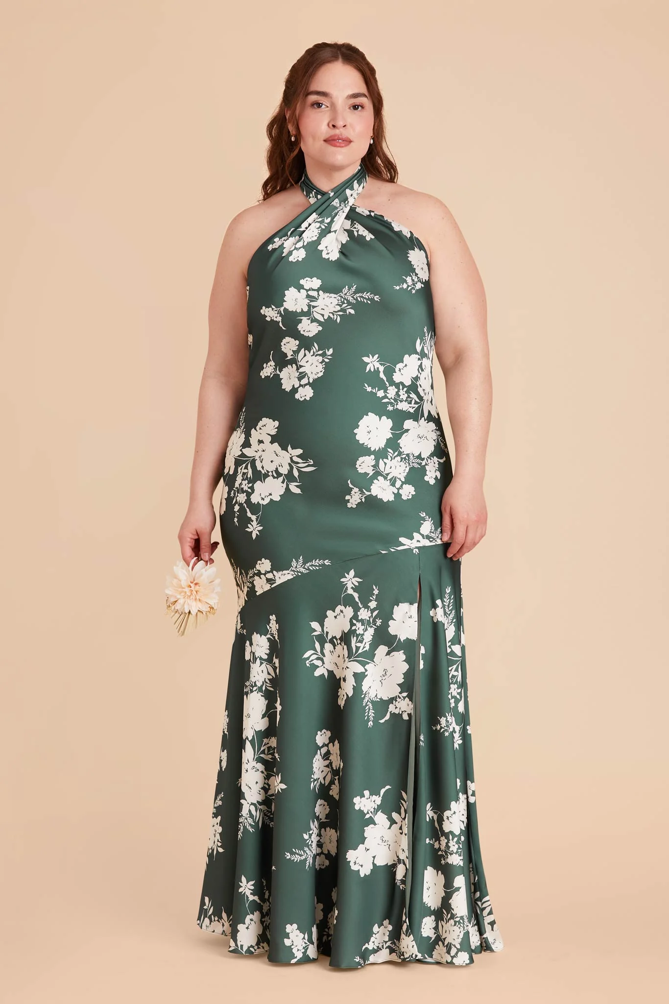 Stephanie Matte Satin Dress - Eucalyptus Whimsical Blooms - Image 2