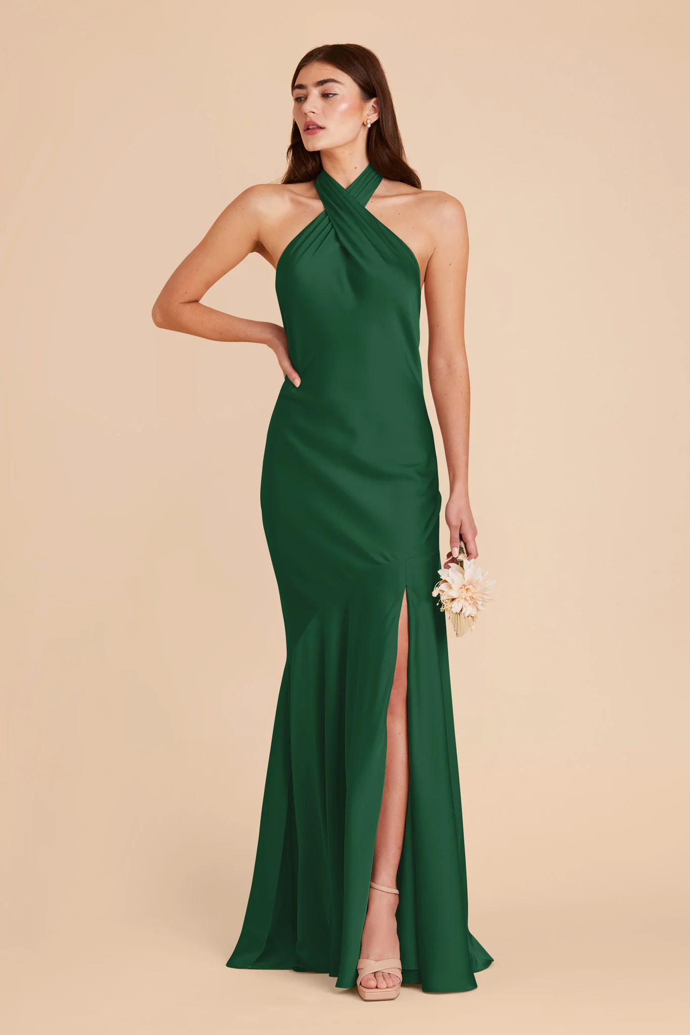 Stephanie Matte Satin Dress - Forest Green - Image 3