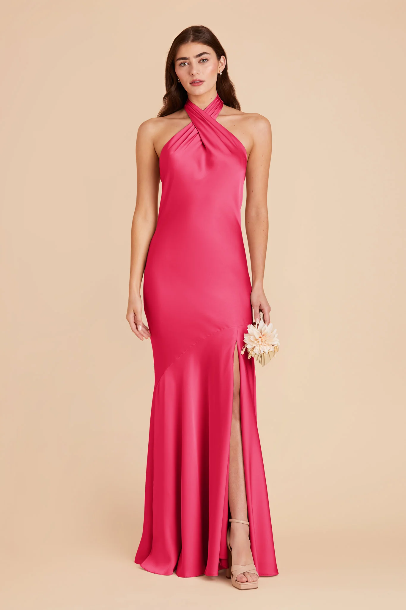 Stephanie Matte Satin Dress - Fuchsia