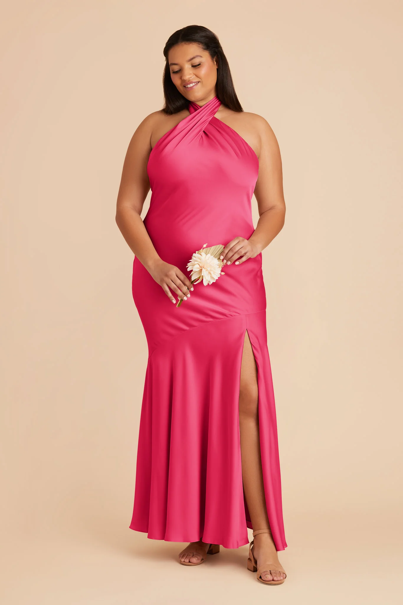 Stephanie Matte Satin Dress - Fuchsia - Image 2
