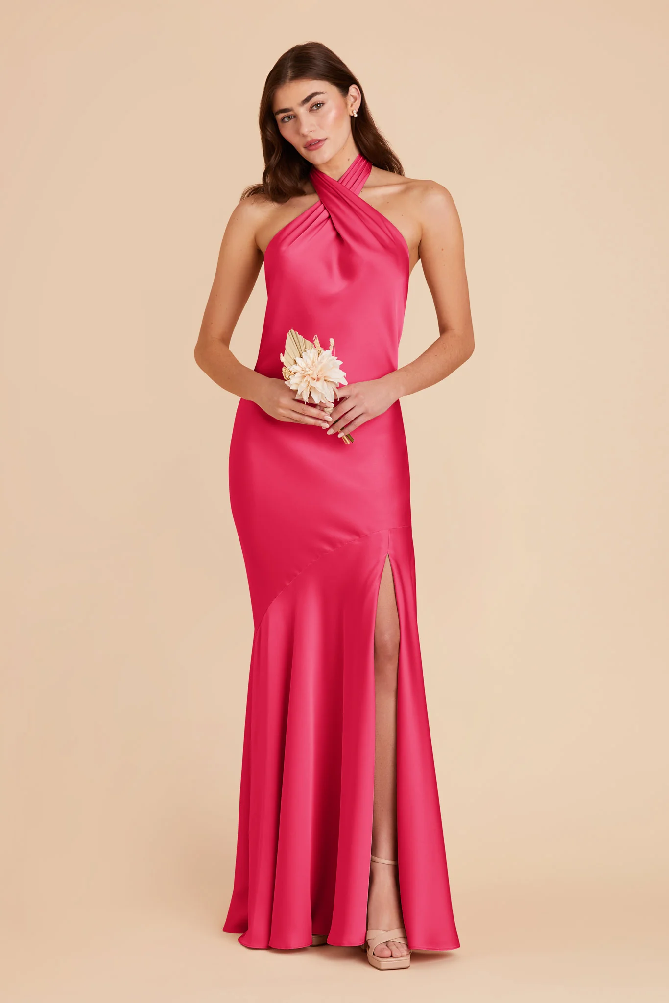 Stephanie Matte Satin Dress - Fuchsia - Image 3