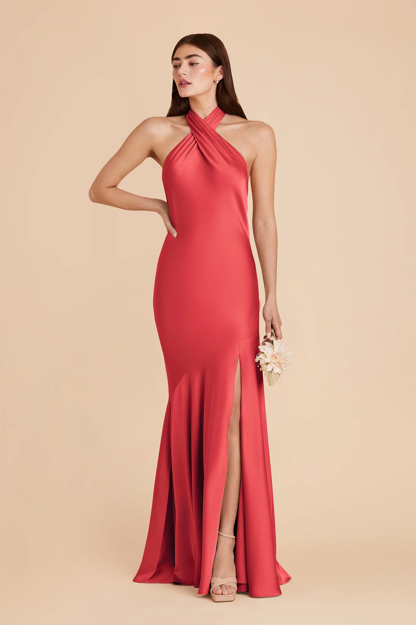 Stephanie Matte Satin Dress - Guava - Image 3