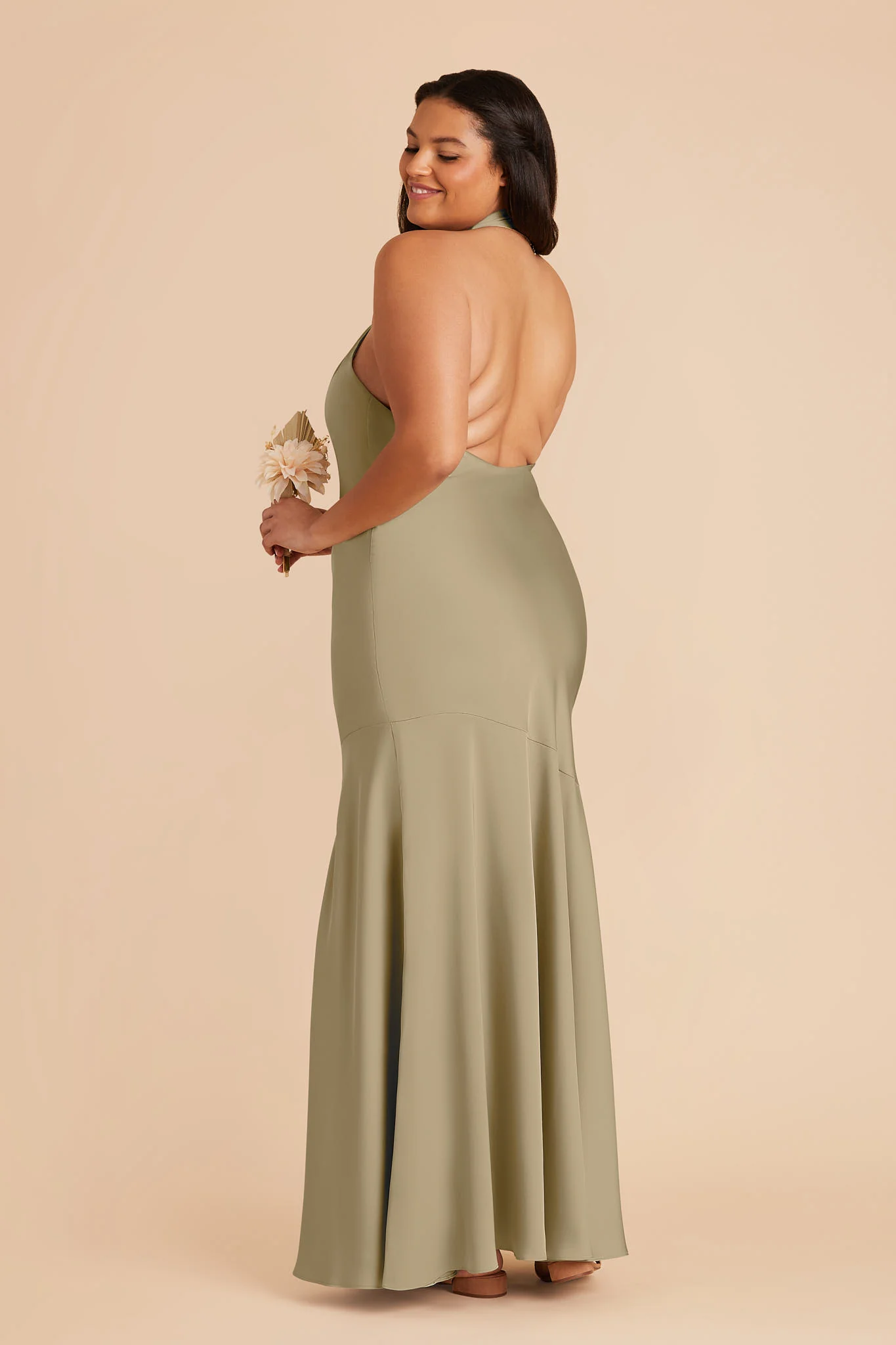 Stephanie Matte Satin Dress - Moss Green - Image 11
