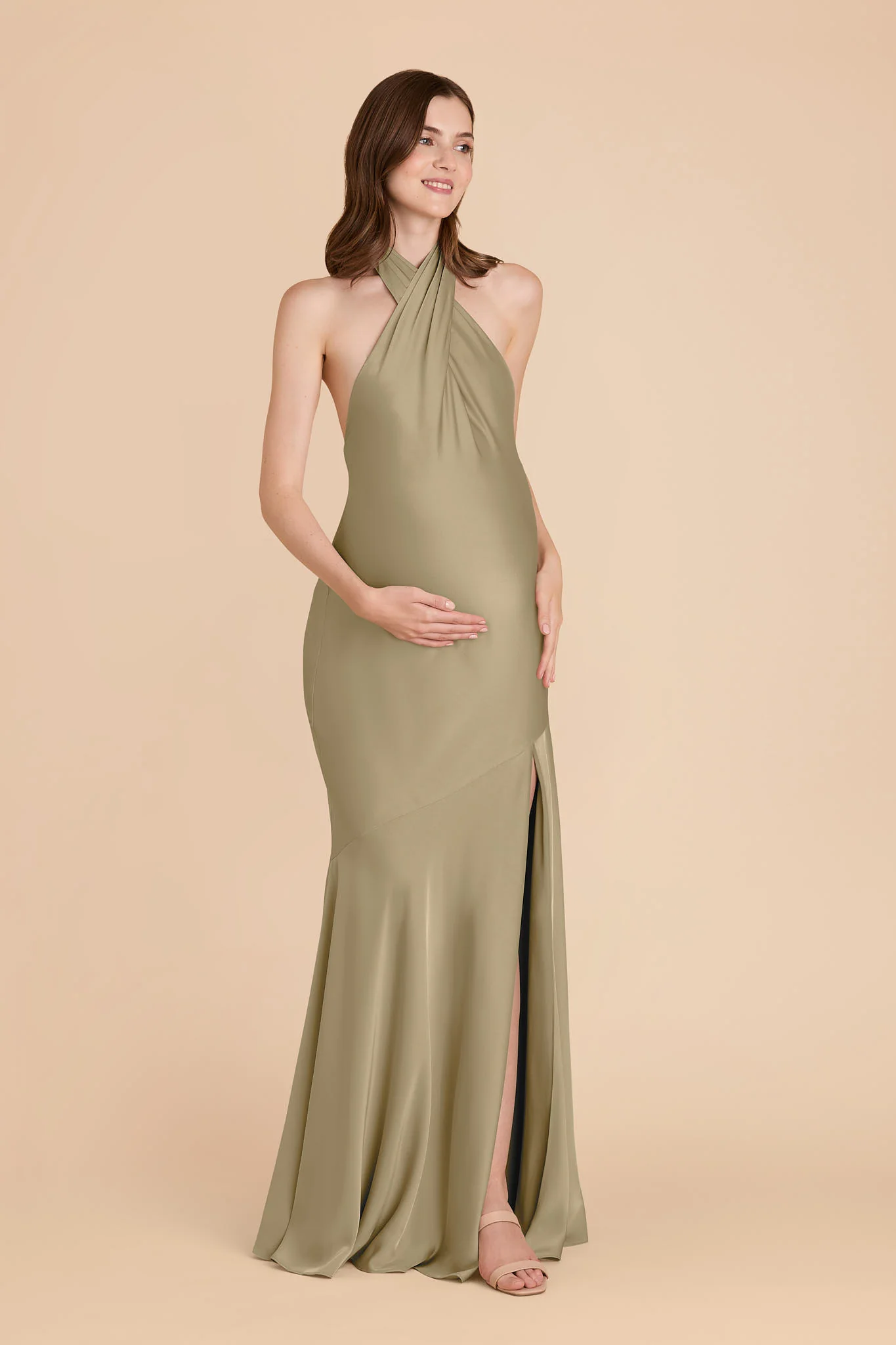 Stephanie Matte Satin Dress - Moss Green - Image 2