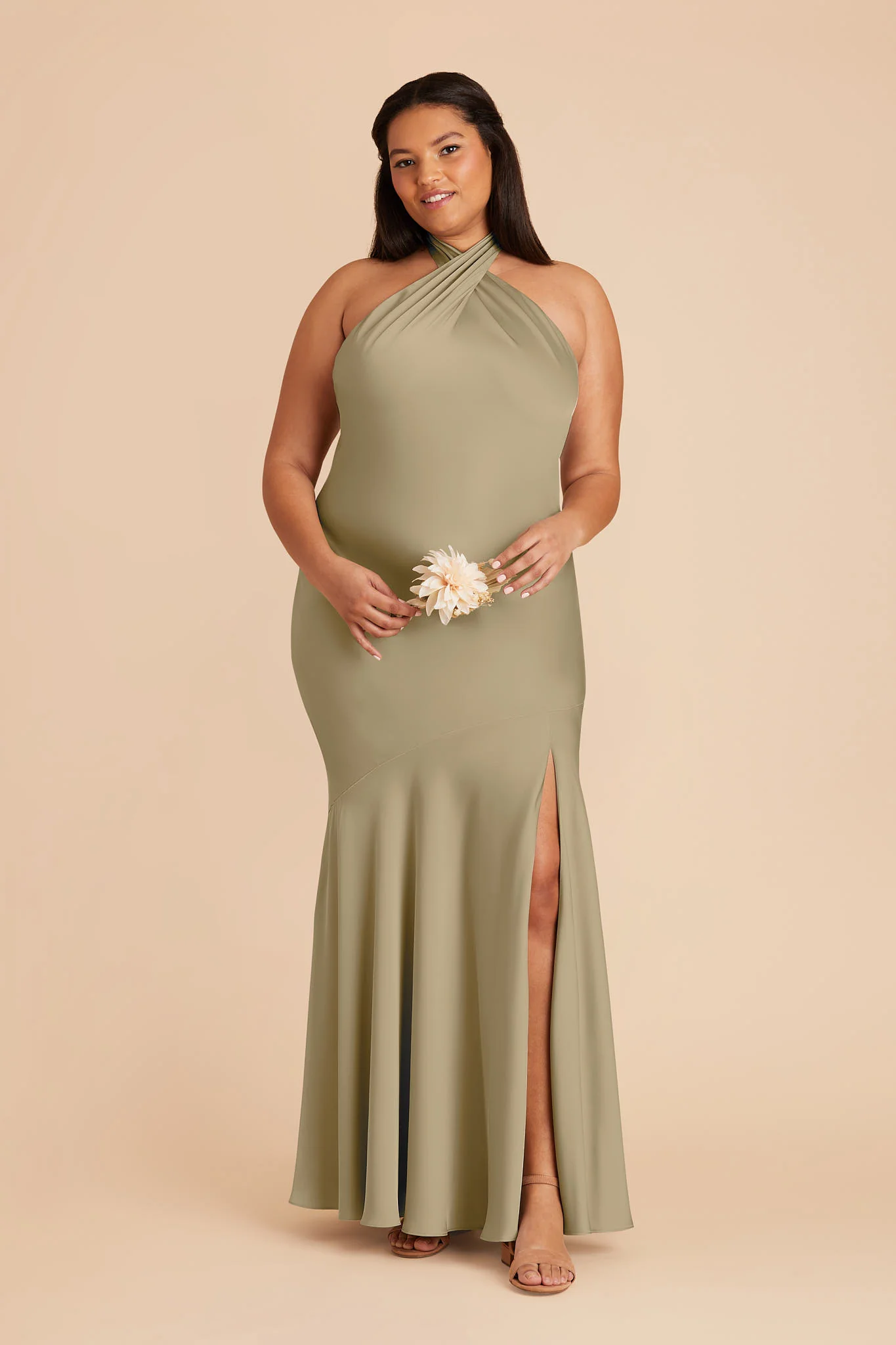 Stephanie Matte Satin Dress - Moss Green - Image 3