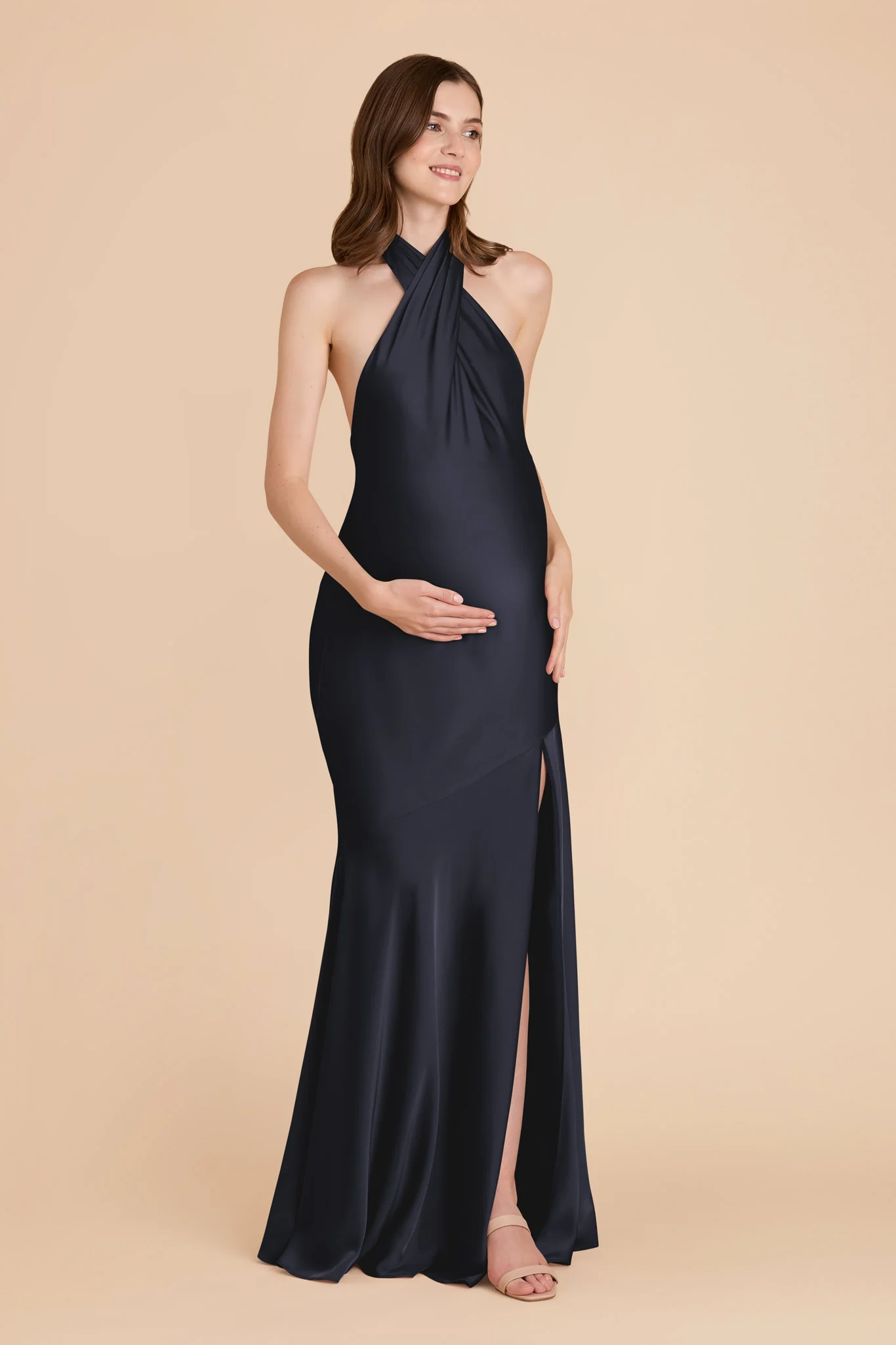 Stephanie Matte Satin Dress - Navy - Image 7