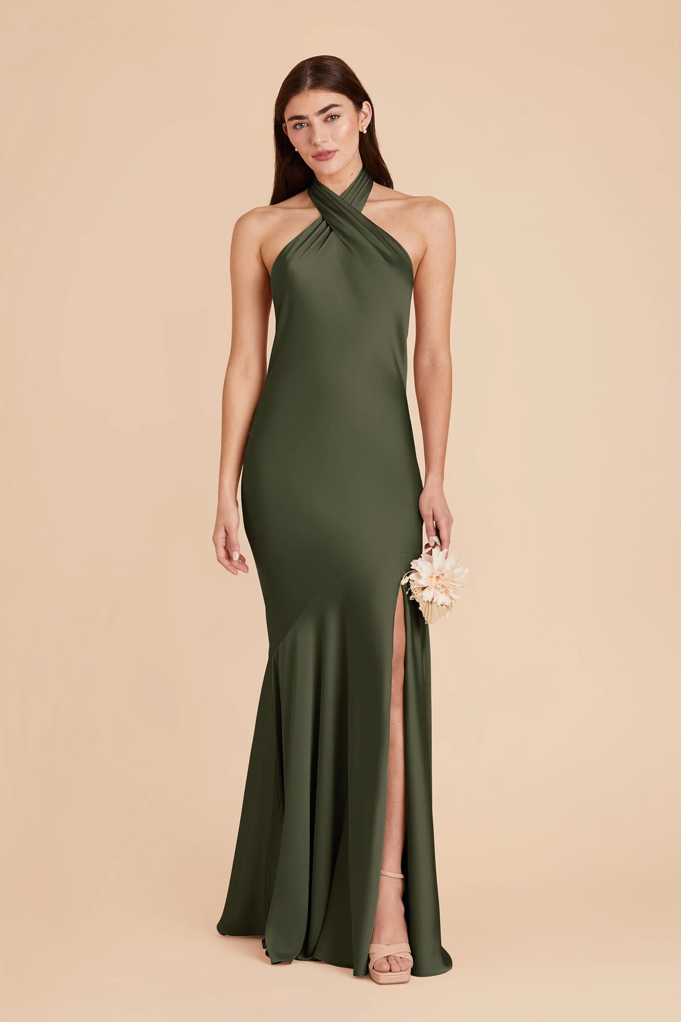 Stephanie Matte Satin Dress - Olive