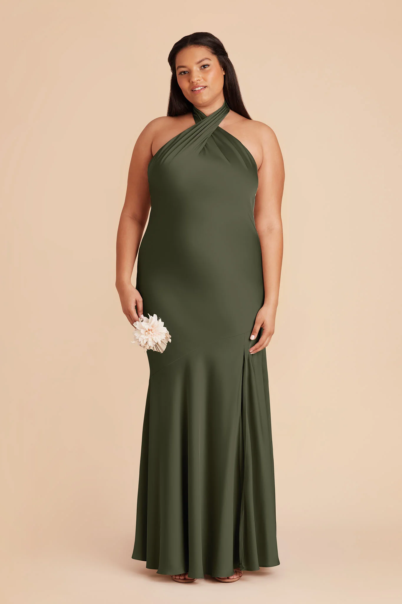 Stephanie Matte Satin Dress - Olive - Image 6