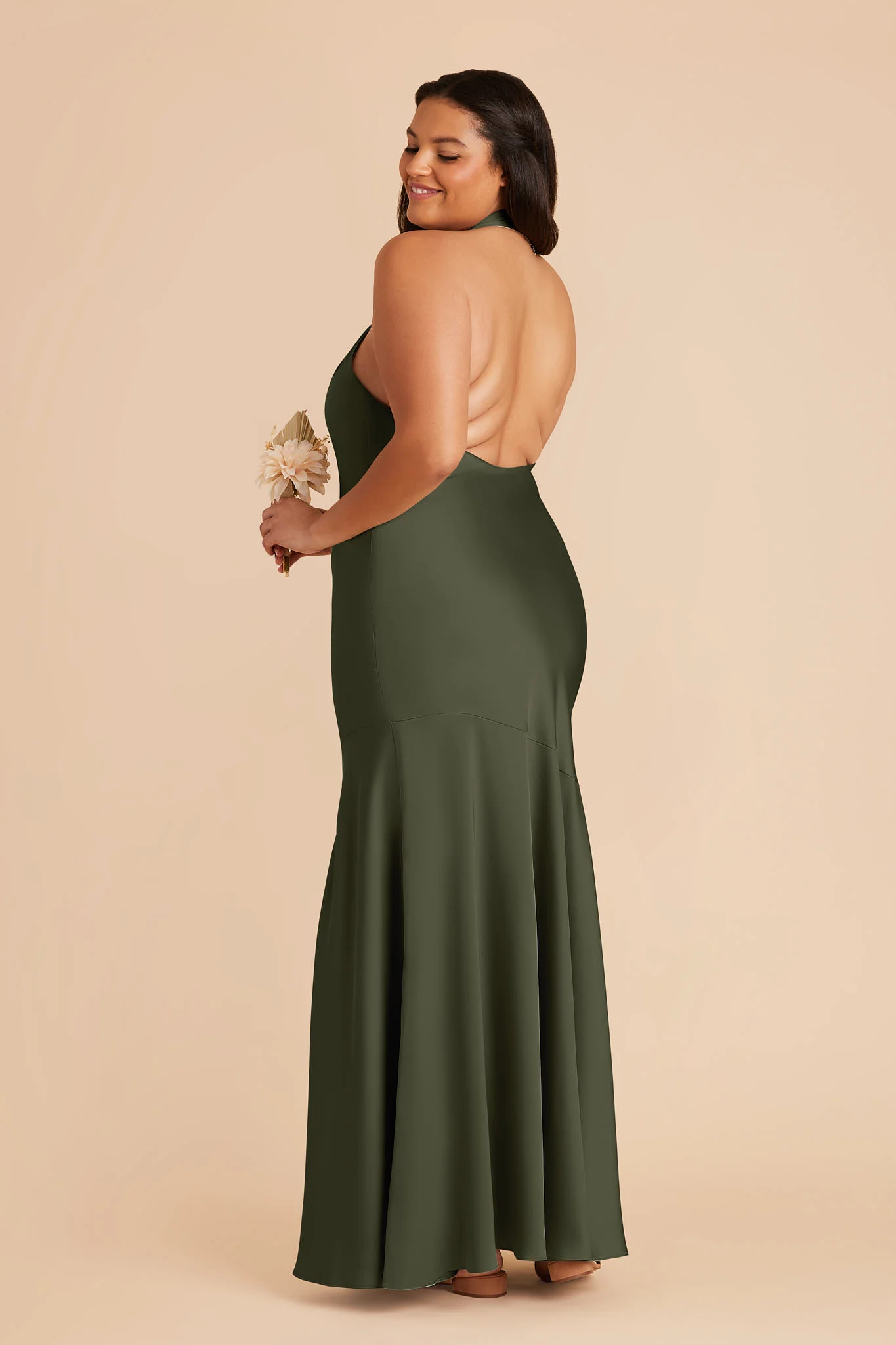Stephanie Matte Satin Dress - Olive - Image 8