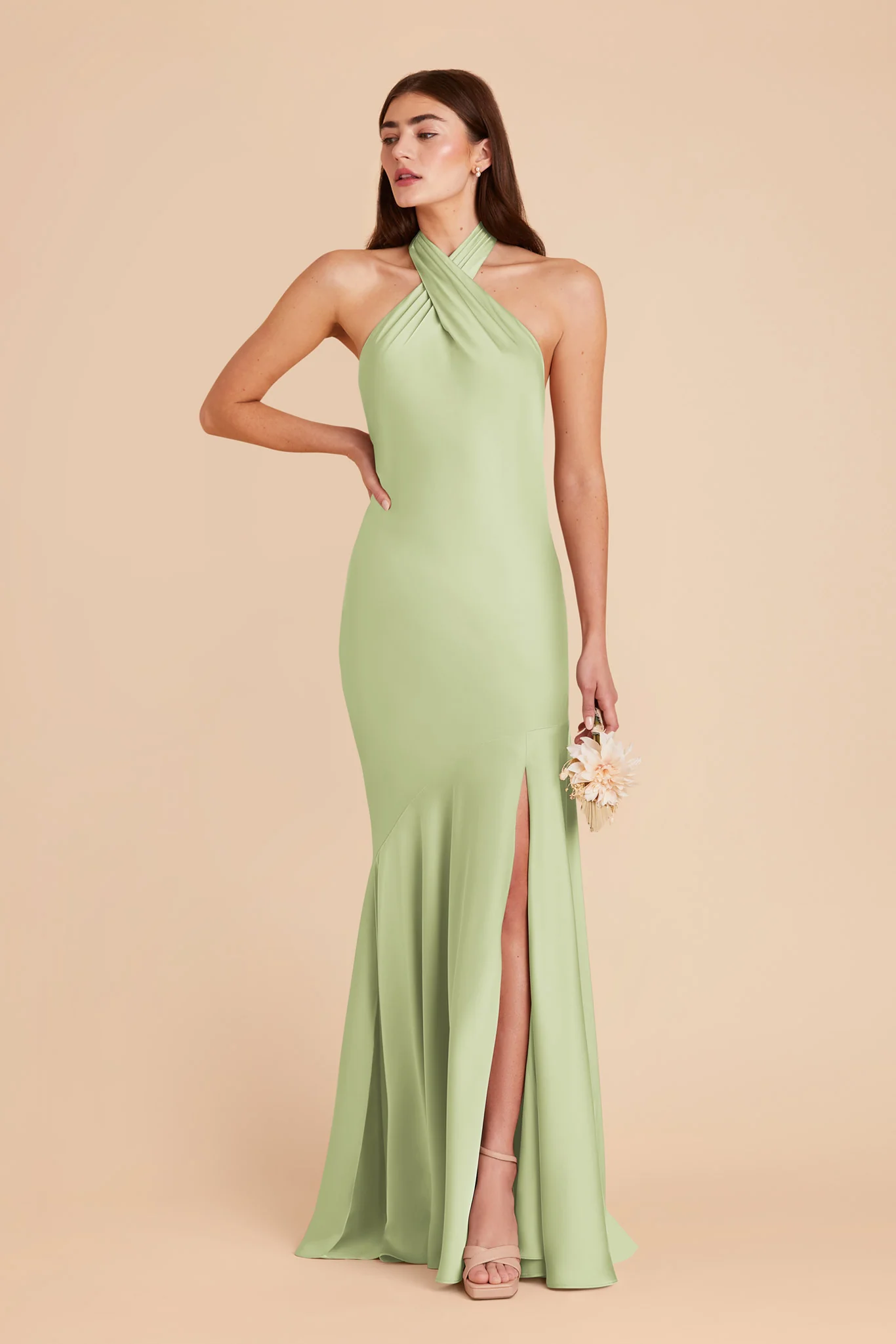 Stephanie Matte Satin Dress - Pale Pistachio - Image 3
