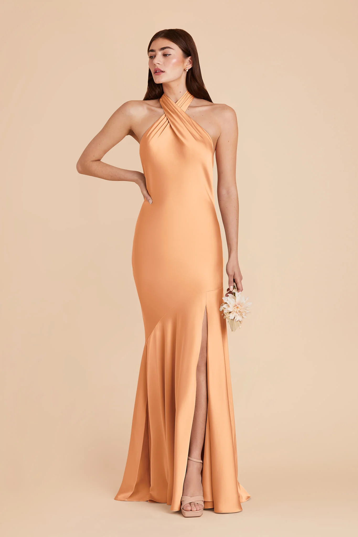 Stephanie Matte Satin Dress - Peach