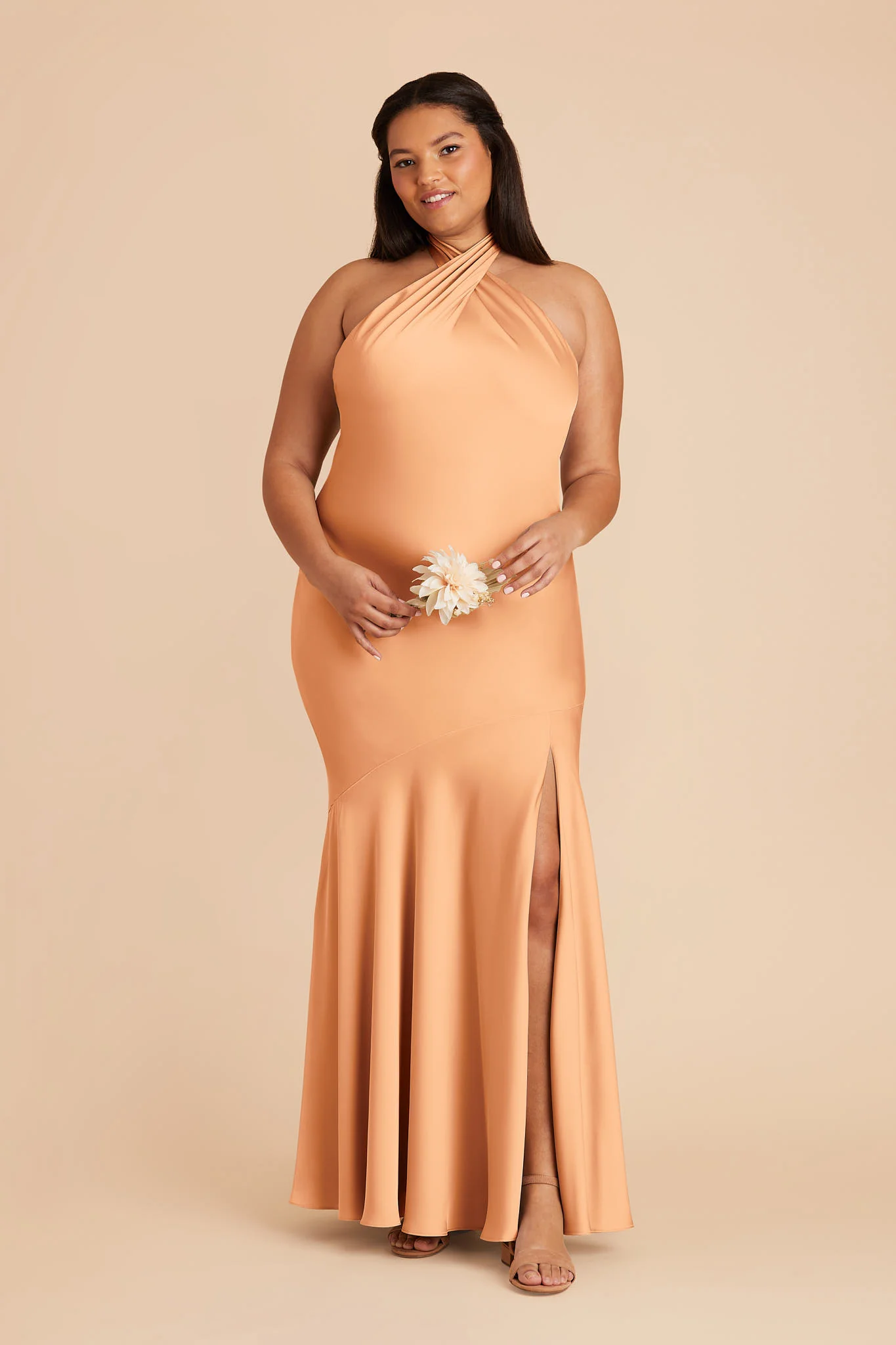 Stephanie Matte Satin Dress - Peach - Image 3