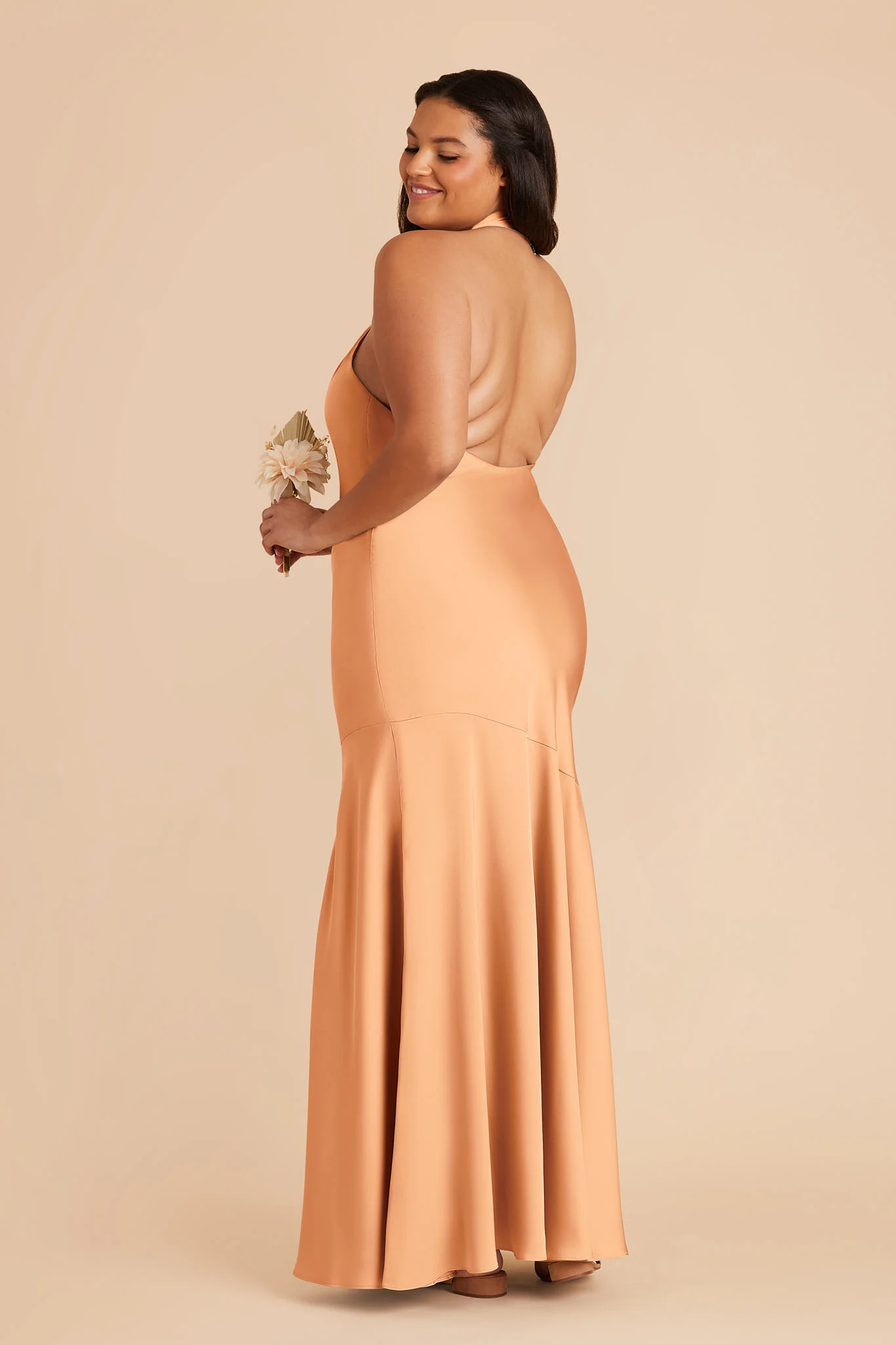 Stephanie Matte Satin Dress - Peach - Image 8