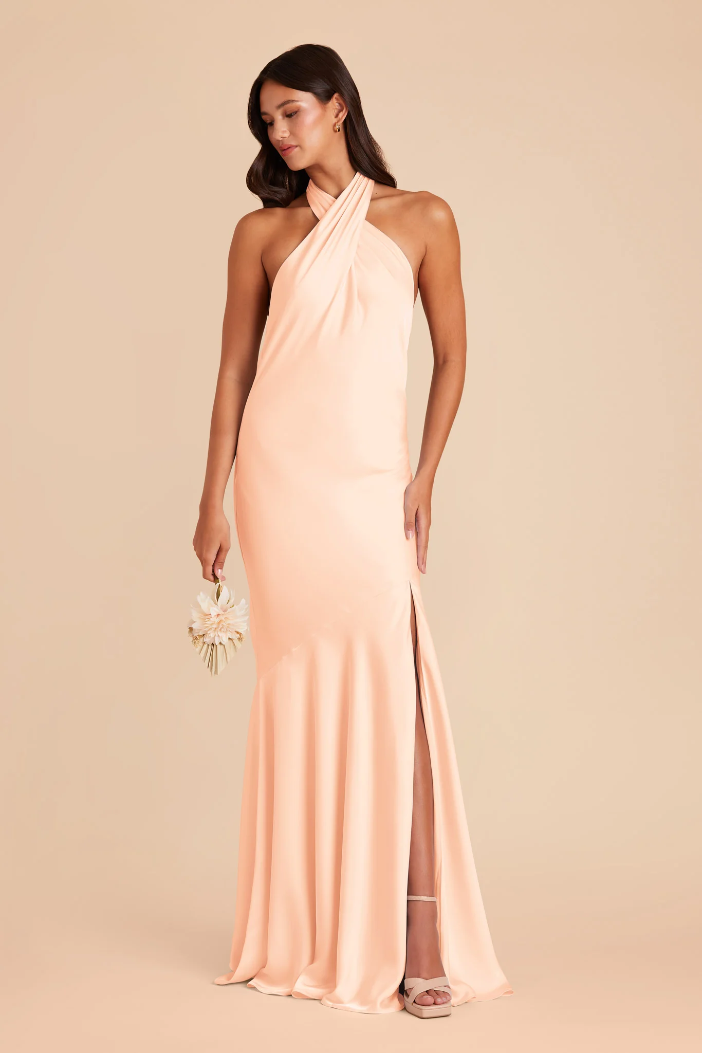 Stephanie Matte Satin Dress - Peach Cream - Image 3