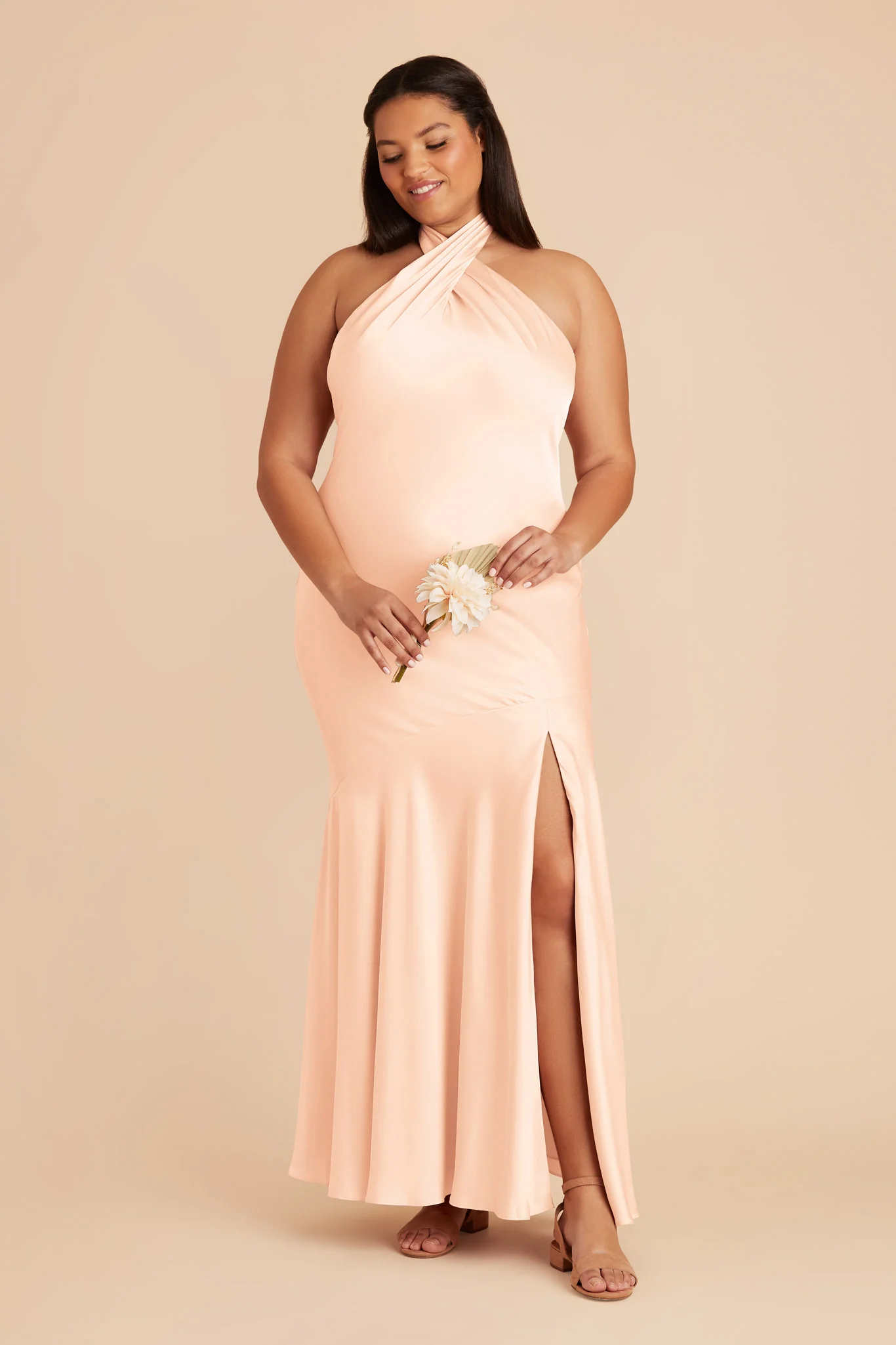 Stephanie Matte Satin Dress - Peach Cream - Image 8
