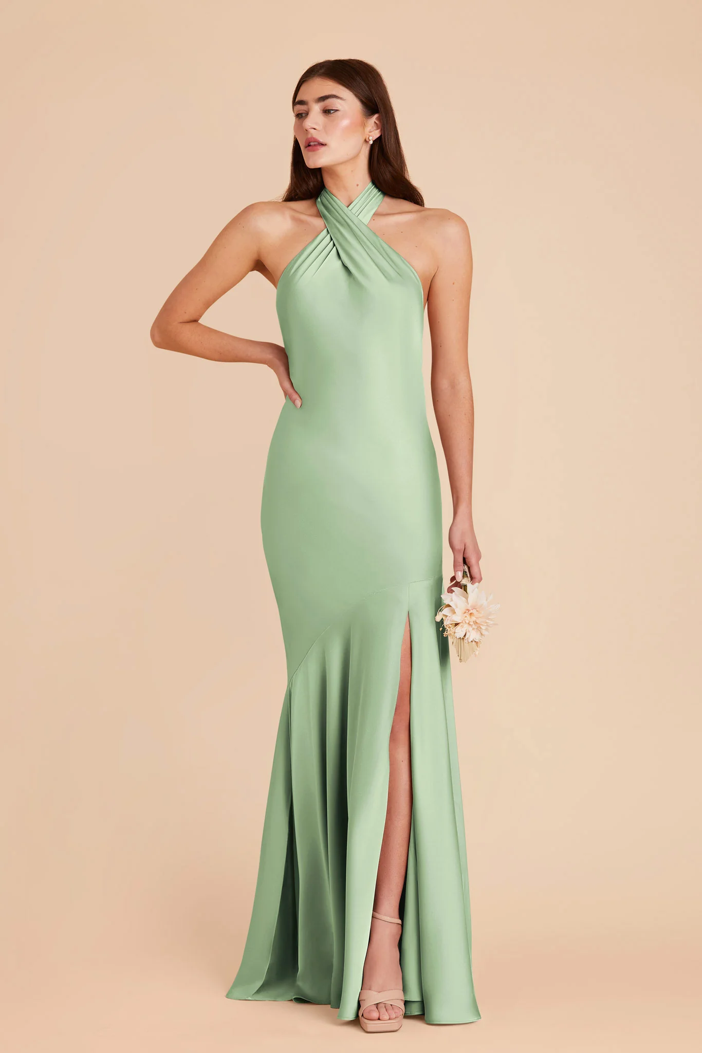 Stephanie Matte Satin Dress - Pistachio - Image 3