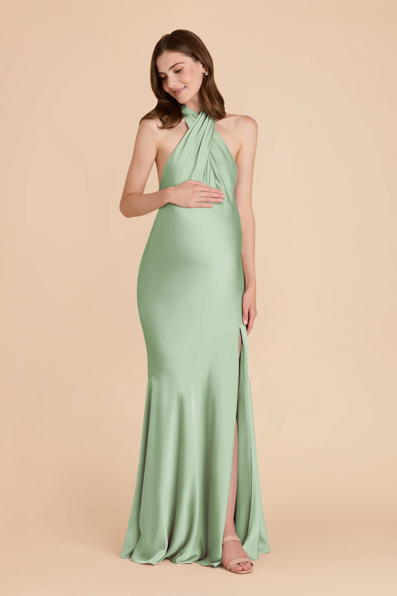 Stephanie Matte Satin Dress - Pistachio - Image 7