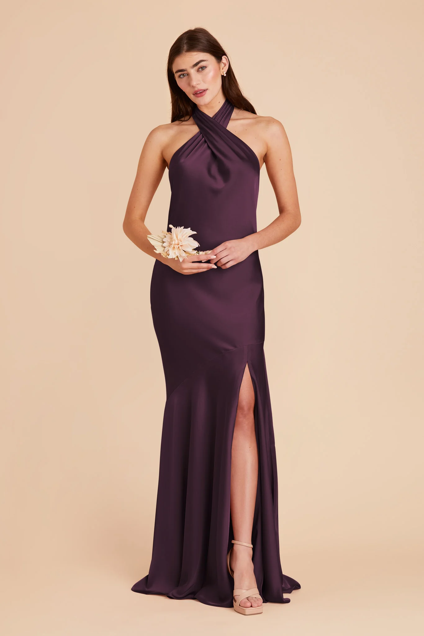 Stephanie Matte Satin Dress - Plum - Image 3