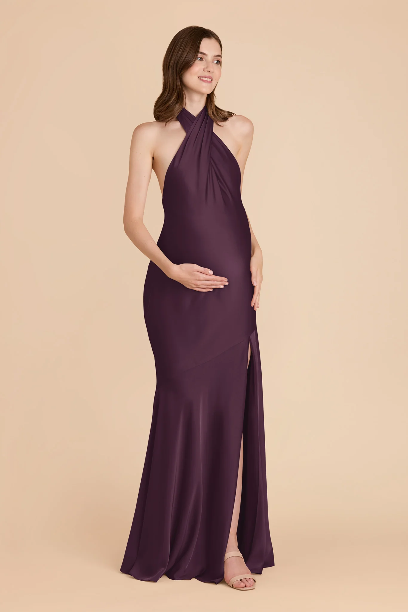 Stephanie Matte Satin Dress - Plum - Image 7