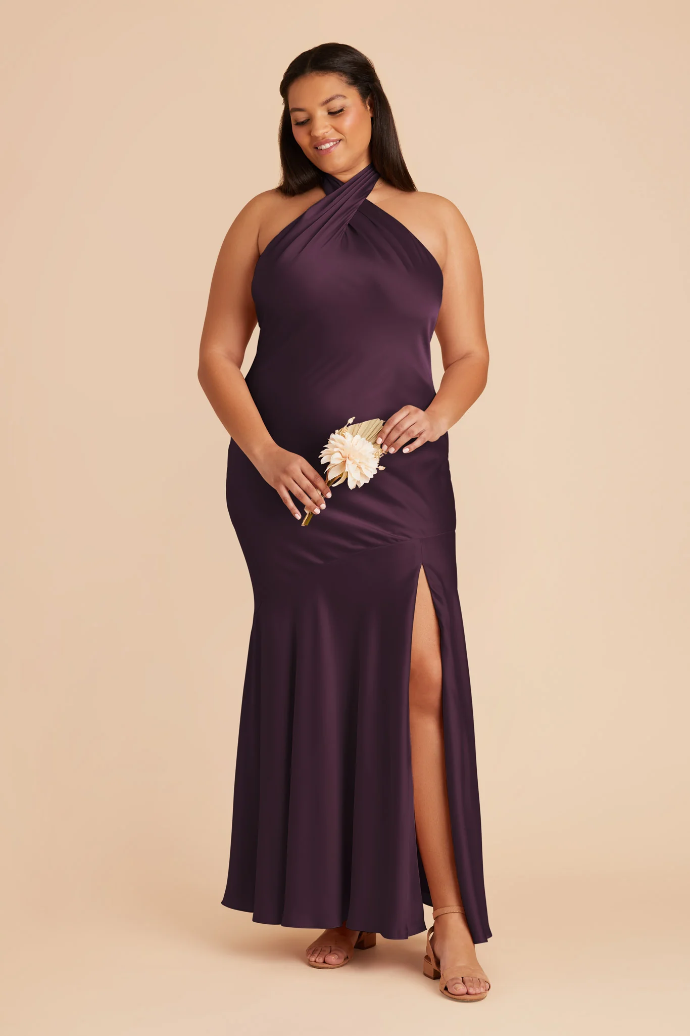 Stephanie Matte Satin Dress - Plum - Image 8