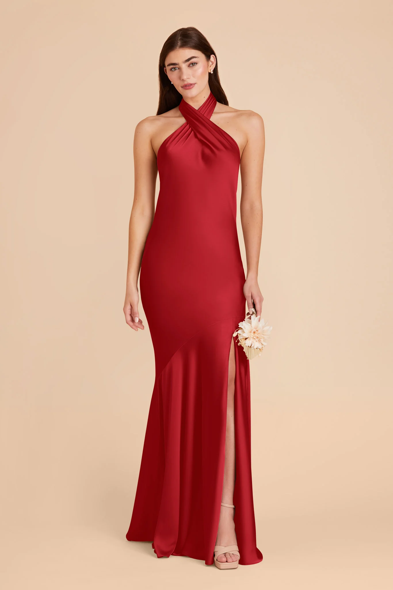 Stephanie Matte Satin Dress - Ruby Red