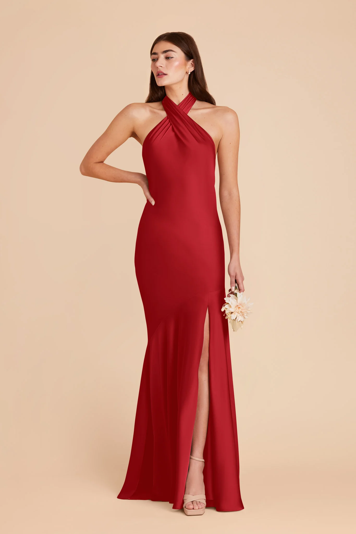 Stephanie Matte Satin Dress - Ruby Red - Image 3