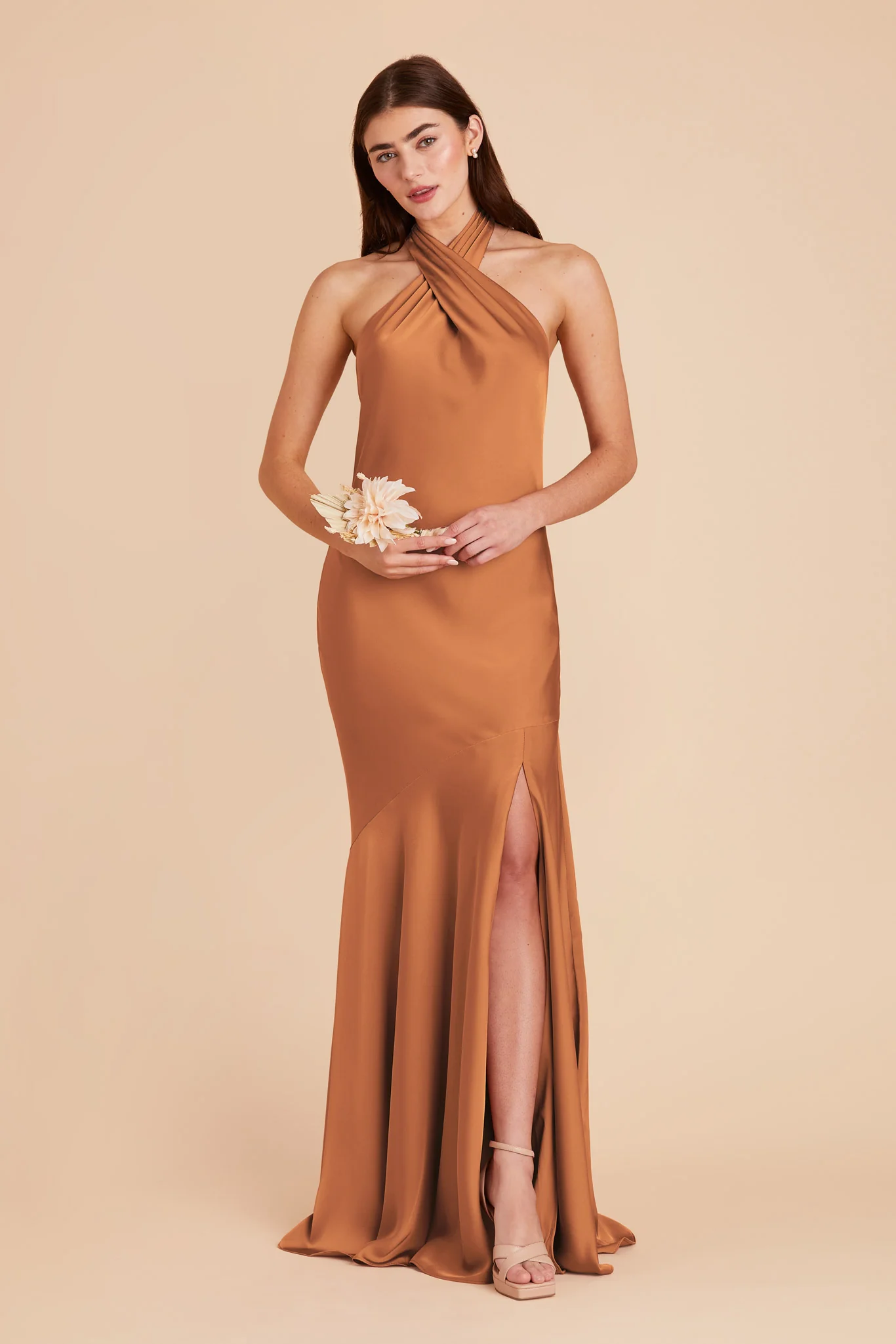 Stephanie Matte Satin Dress - Rust