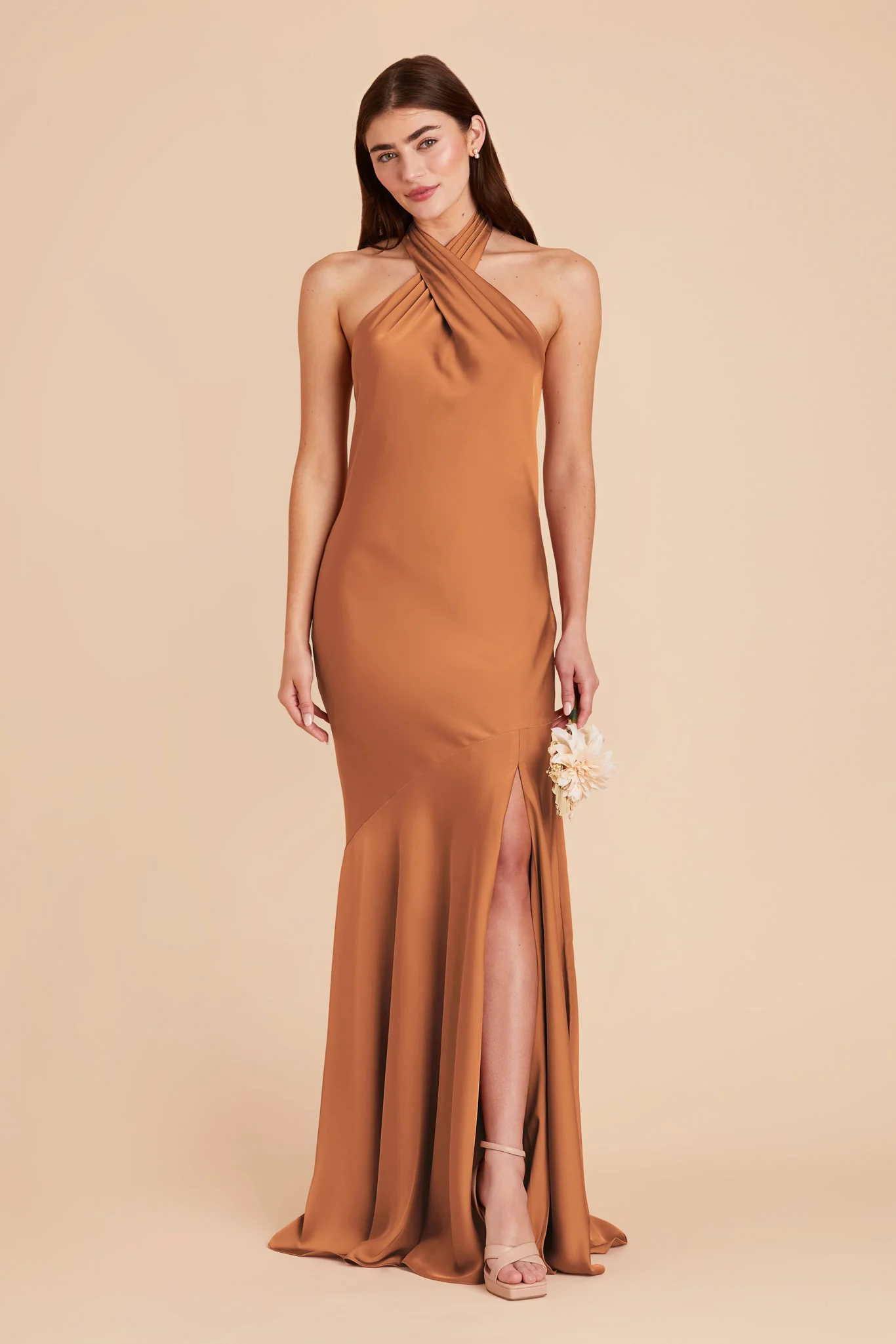 Stephanie Matte Satin Dress - Rust - Image 3