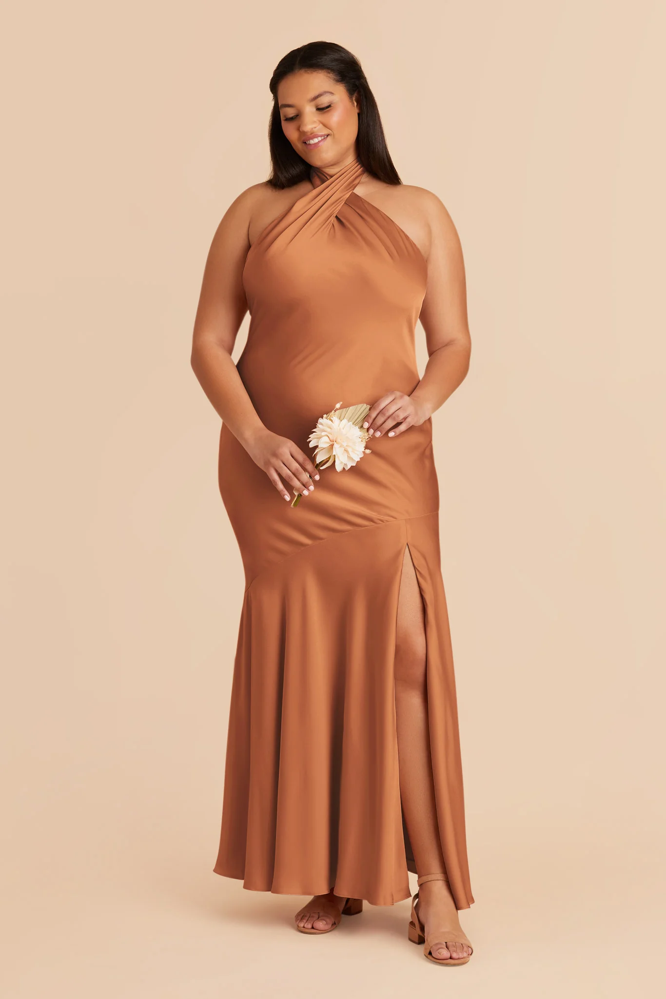 Stephanie Matte Satin Dress - Rust - Image 7