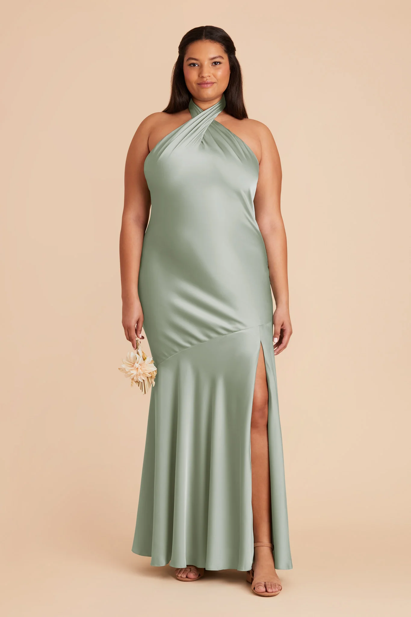 Stephanie Matte Satin Dress - Sage - Image 2
