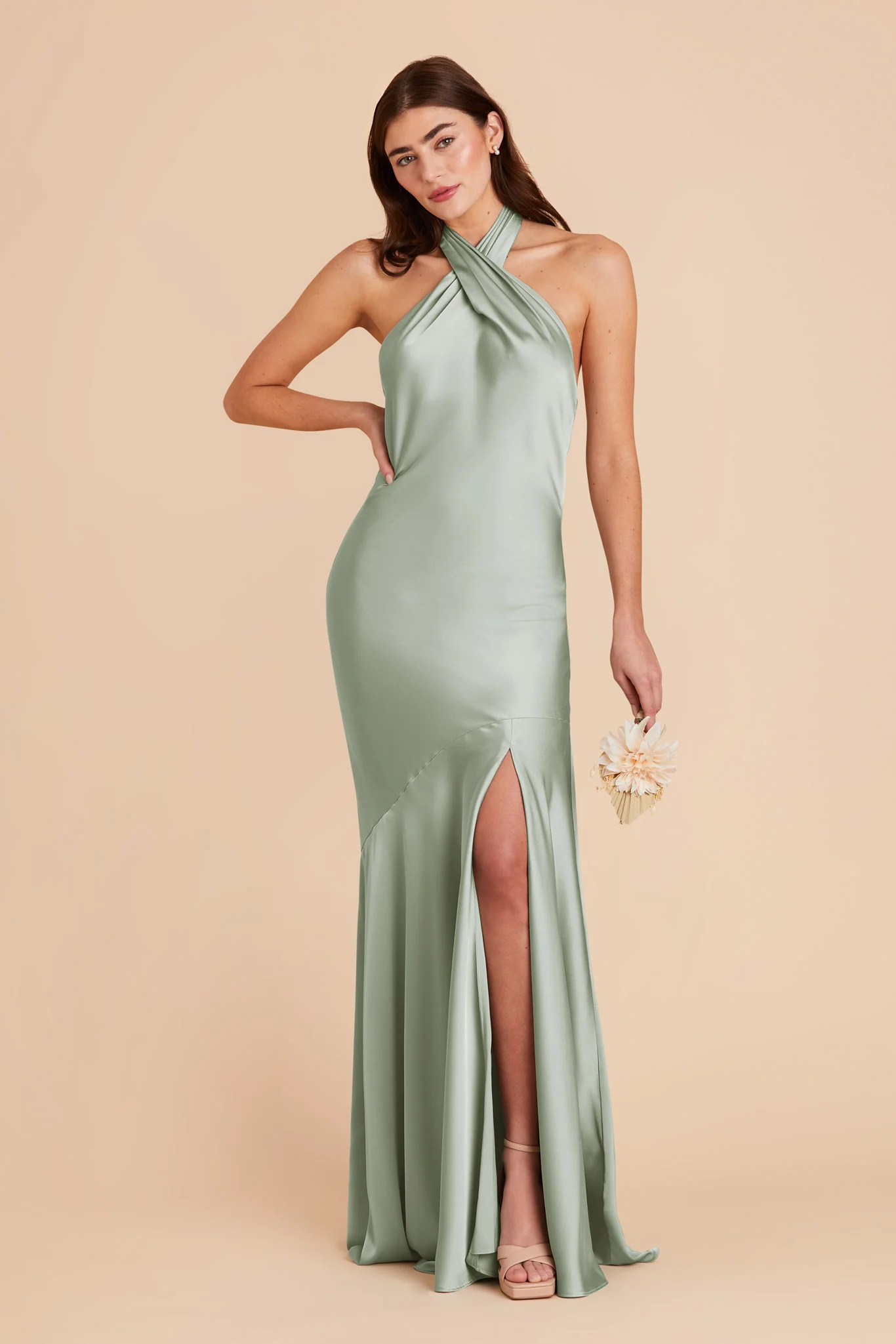 Stephanie Matte Satin Dress - Sage - Image 3