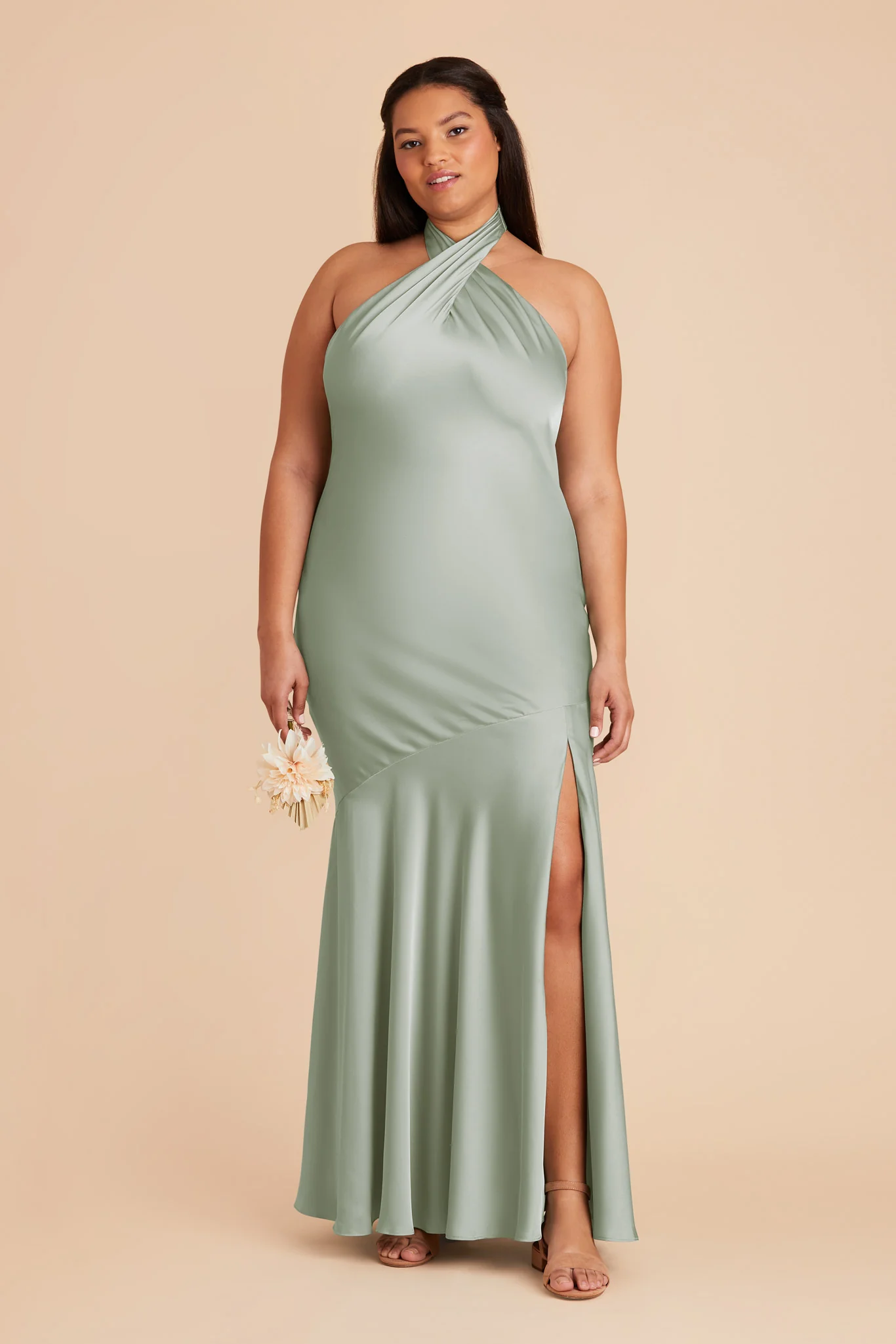 Stephanie Matte Satin Dress - Sage - Image 6