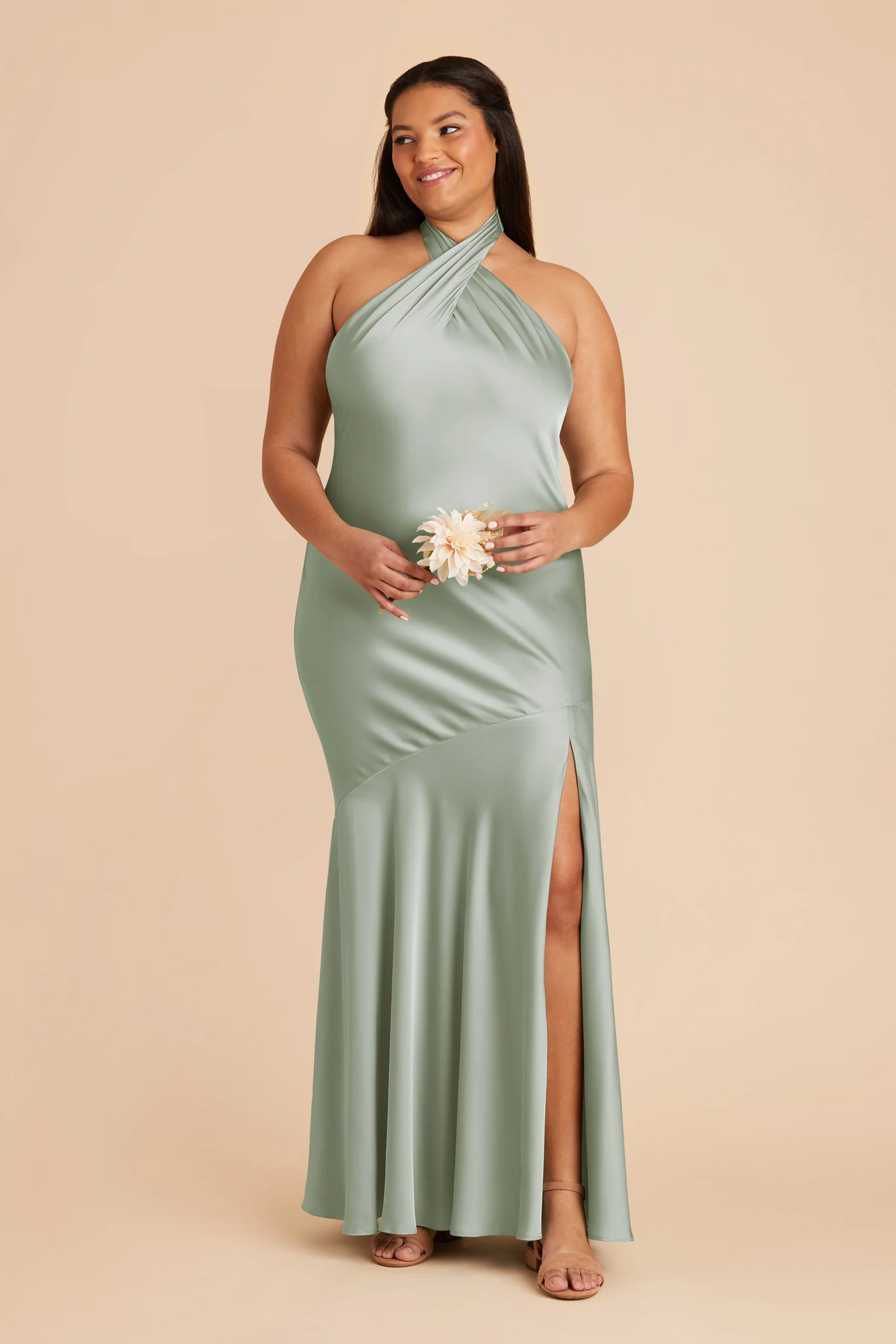 Stephanie Matte Satin Dress - Sage - Image 7