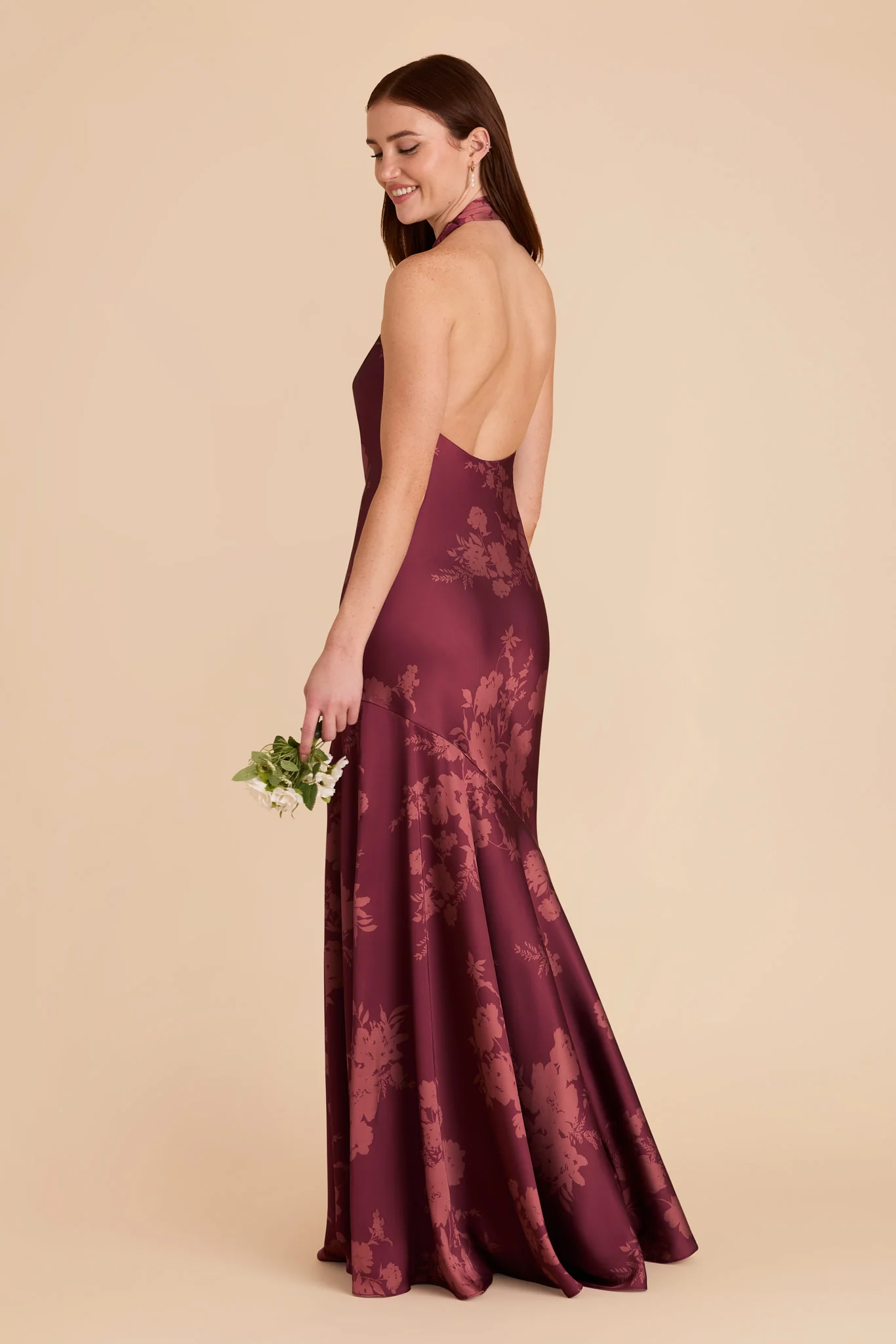 Stephanie Matte Satin Dress - Sangria Whimsical Blooms - Image 4