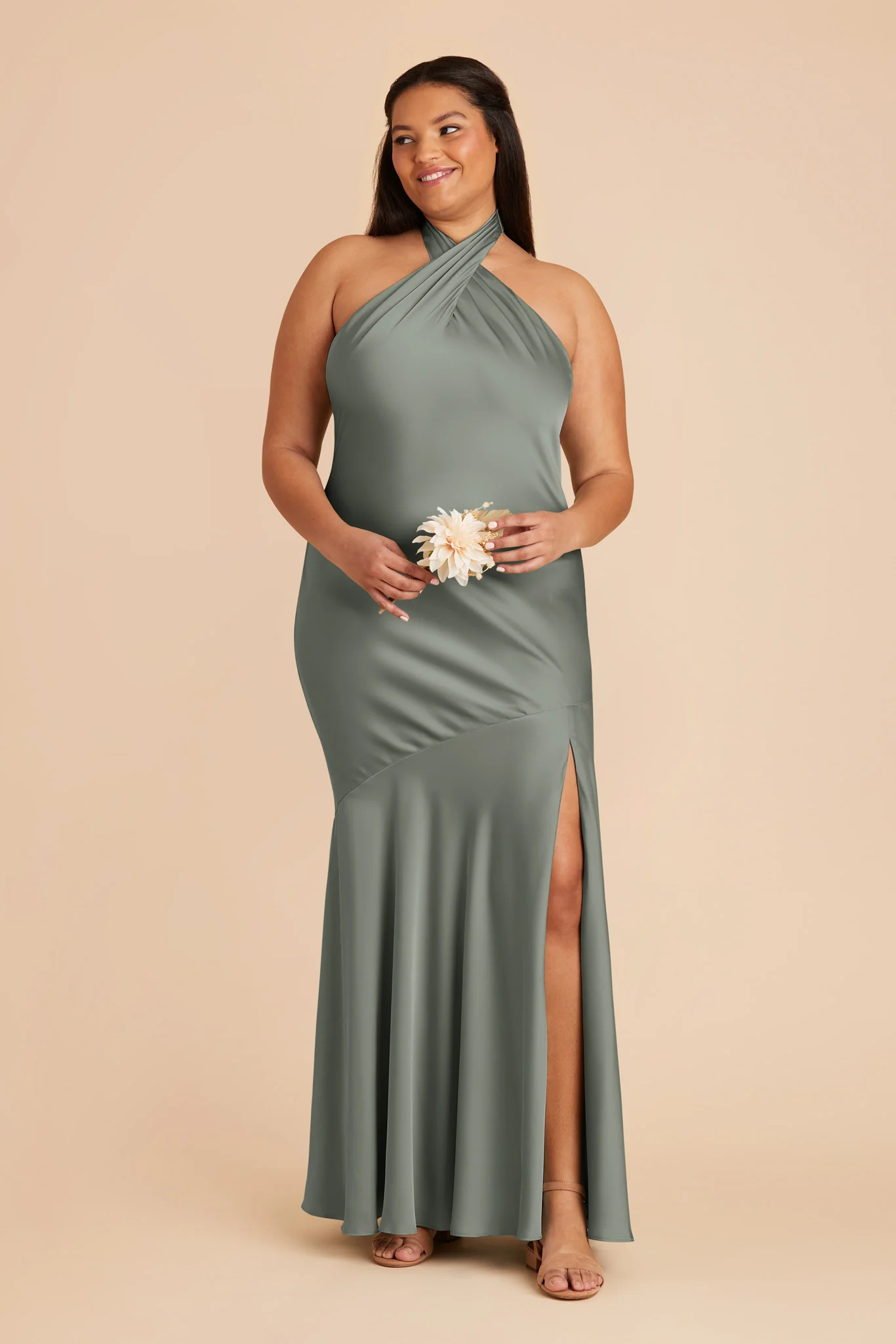 Stephanie Matte Satin Dress - Sea Glass - Image 8