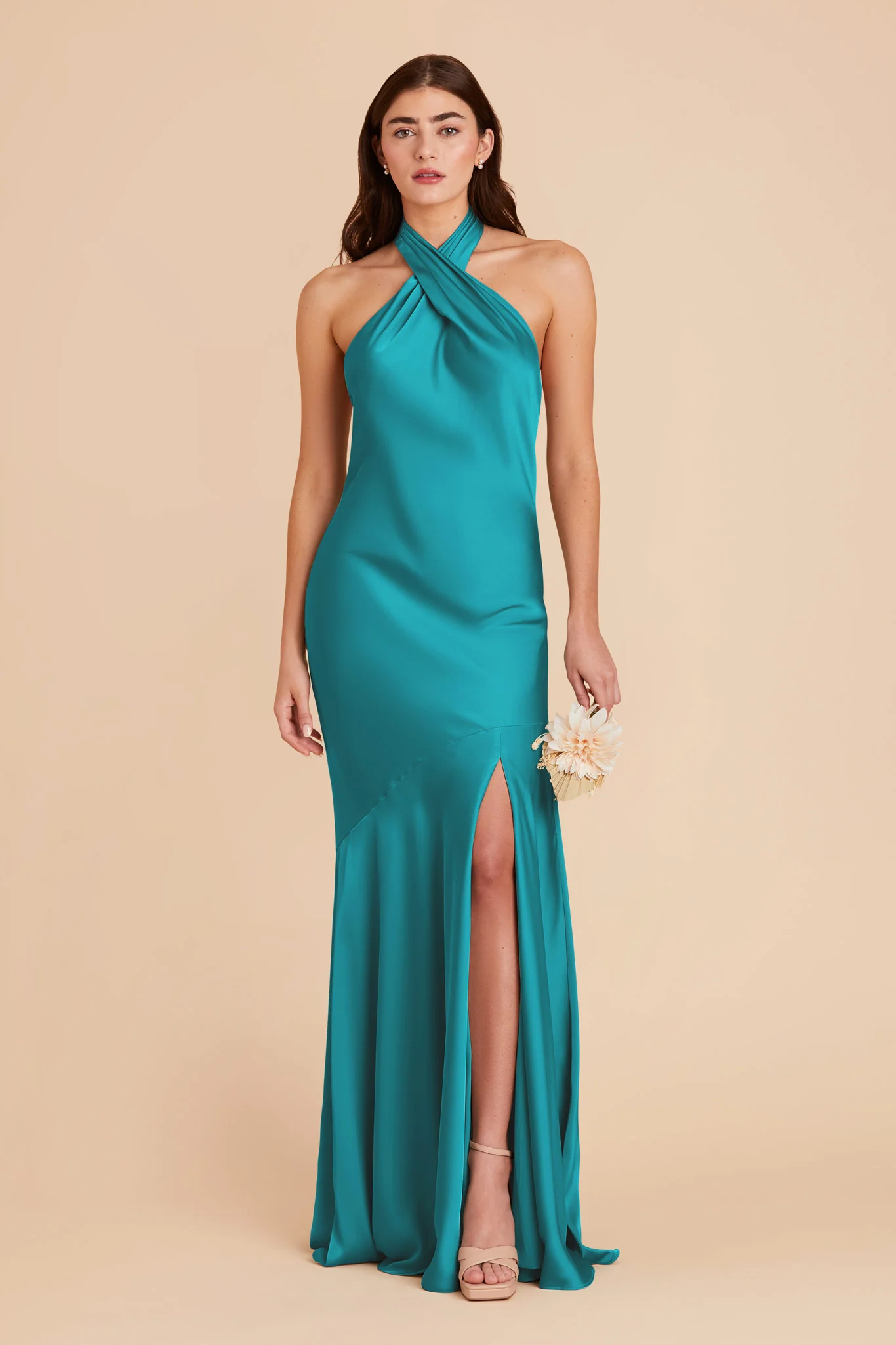 Stephanie Matte Satin Dress - Teal - Image 3