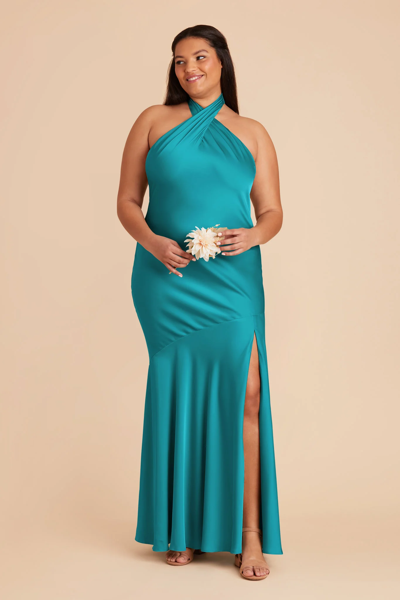 Stephanie Matte Satin Dress - Teal - Image 8