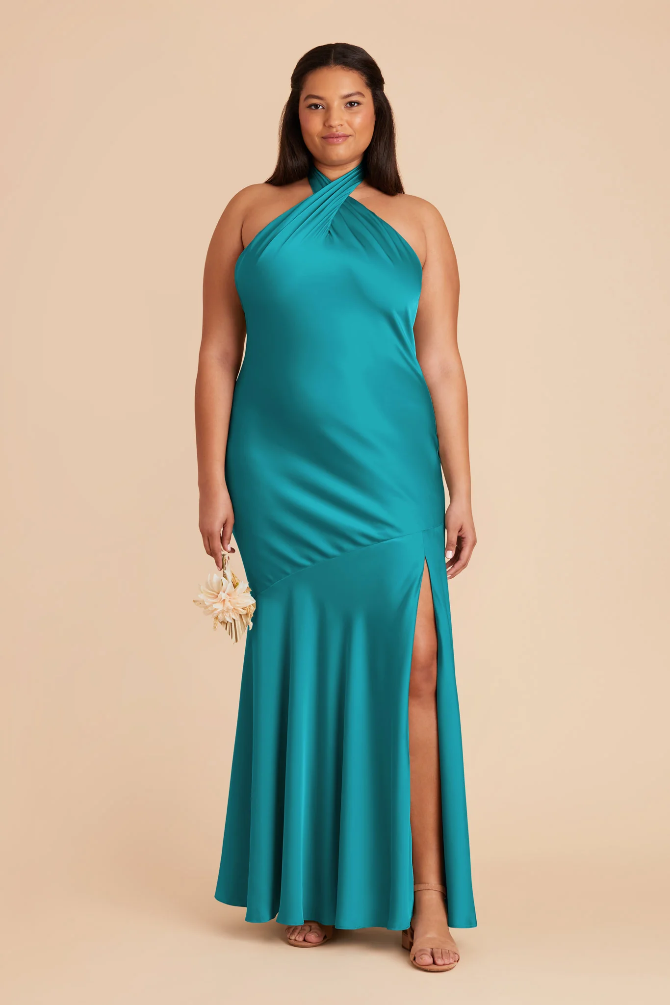 Stephanie Matte Satin Dress - Teal - Image 9