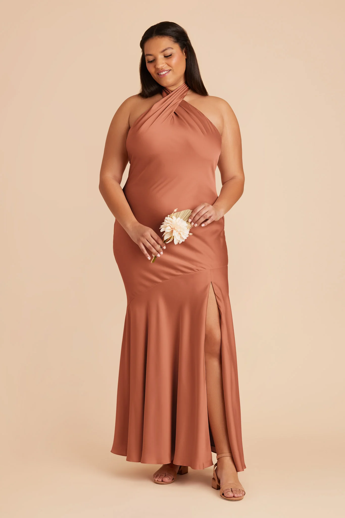 Stephanie Matte Satin Dress - Terracotta - Image 8