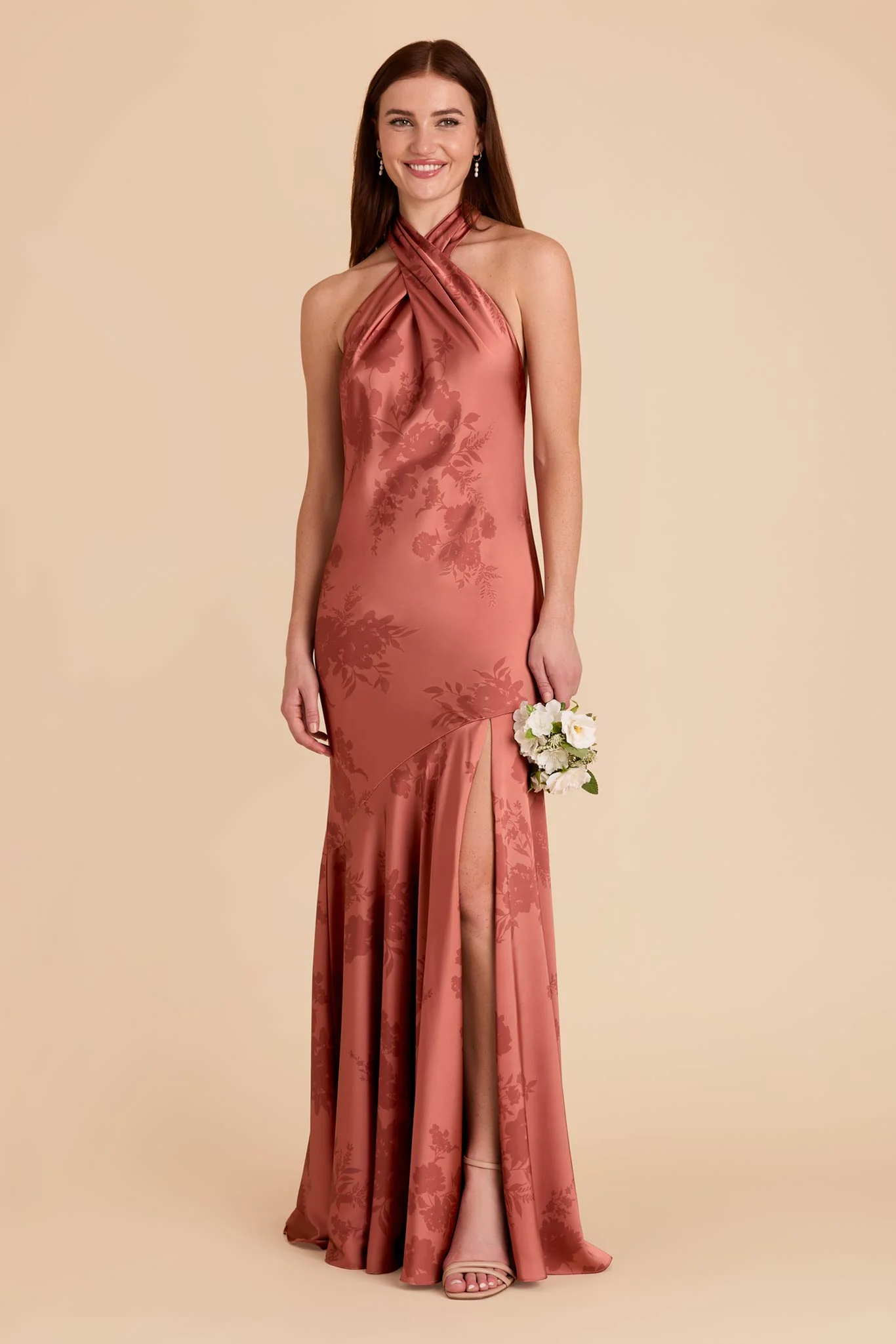 Stephanie Matte Satin Dress - Wild Rose Whimsical Blooms