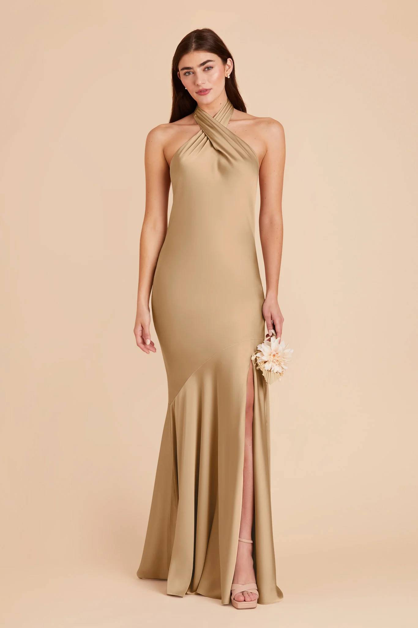 Stephanie Matte Satin Dress - Yellow Gold