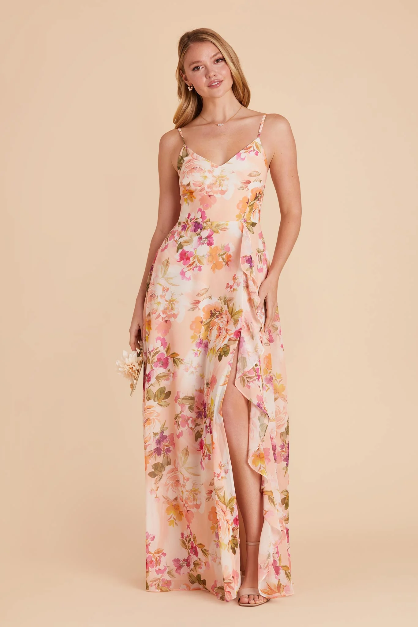 Theresa Chiffon Dress - Coral Sunset Peonies - Image 2